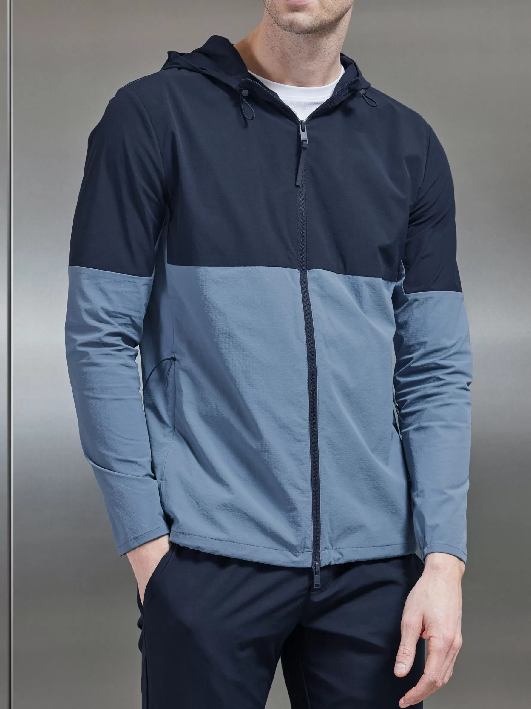 ARNE Active Technical Colour Block Windbreaker - Navy Light Blue