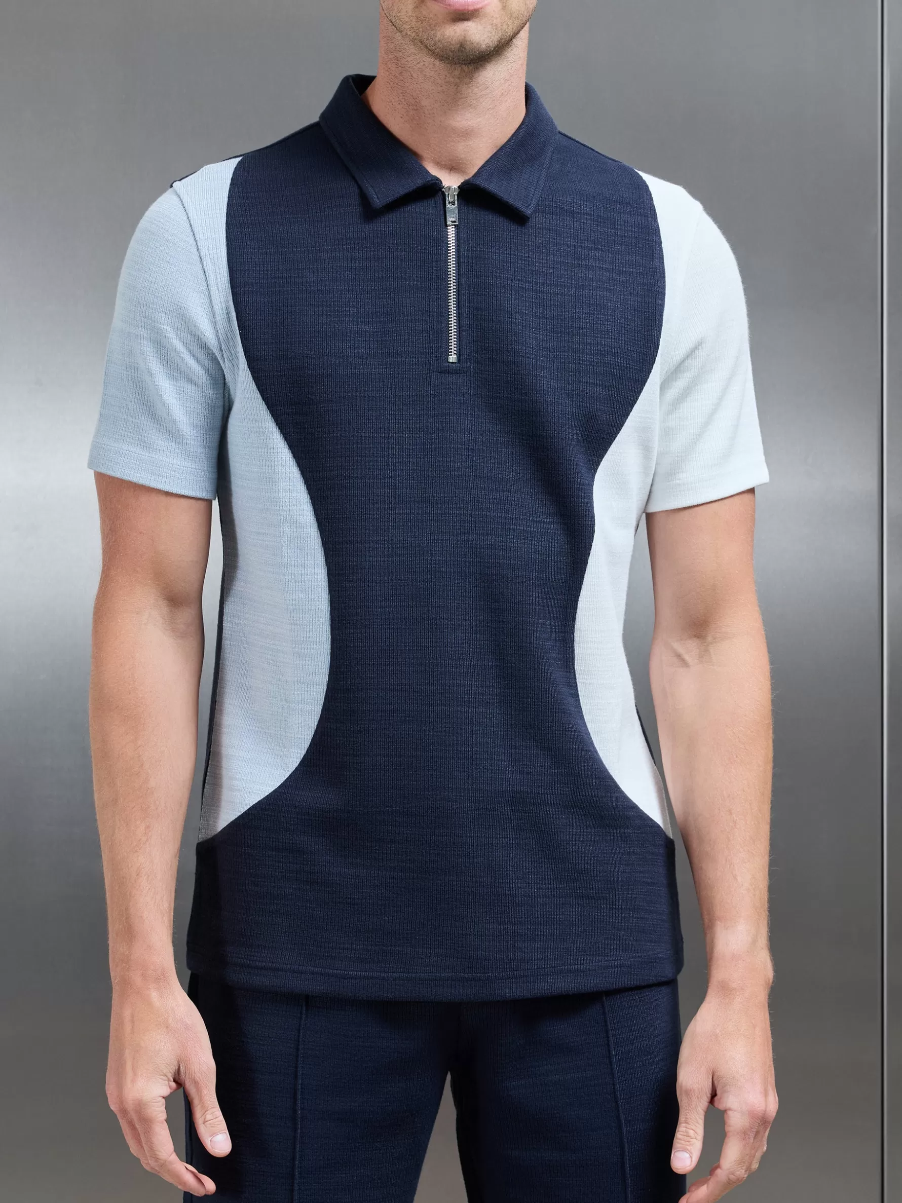 ARNE Cavour Colour Block Zip Polo Shirt -