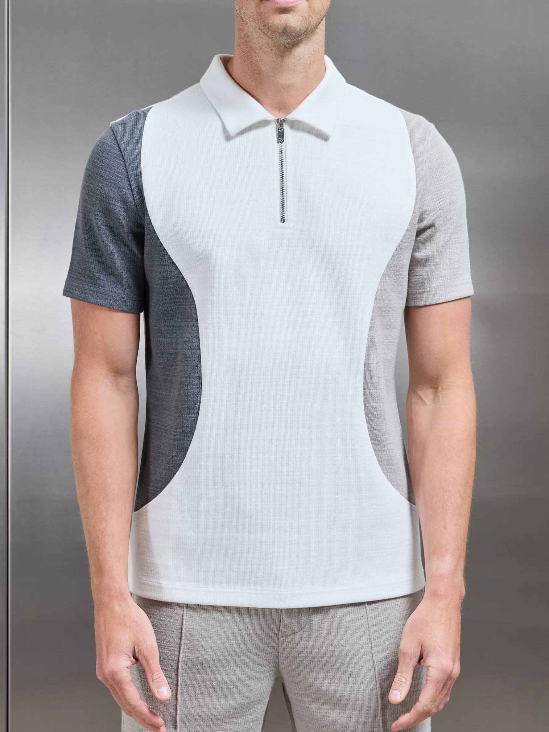 ARNE Cavour Colour Block Zip Polo Shirt -