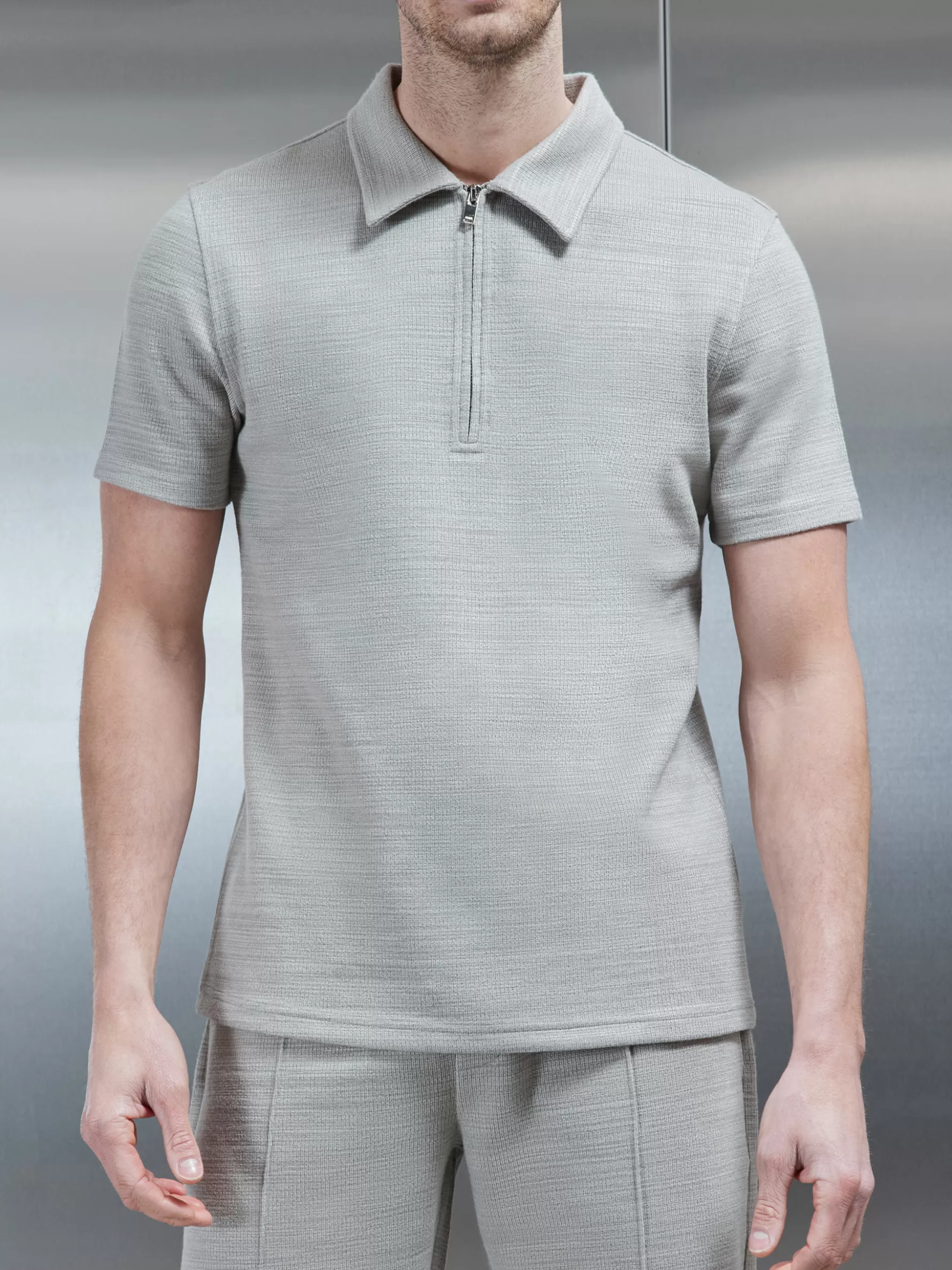 ARNE Cavour Textured Half Zip Polo Shirt -