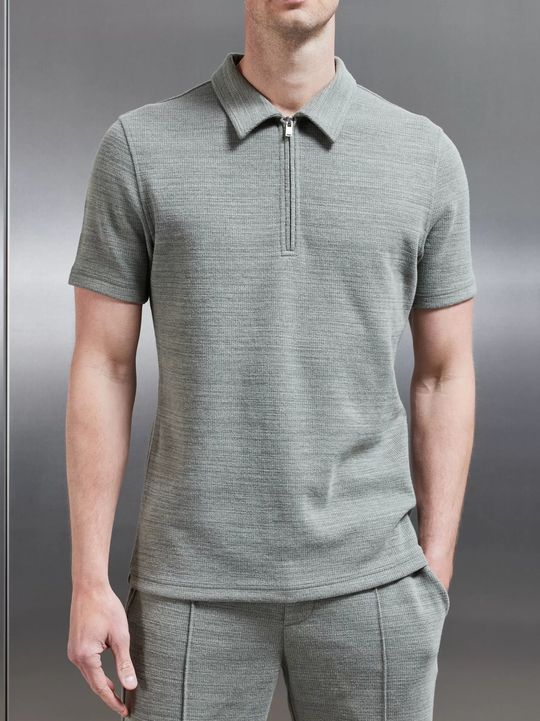 ARNE Cavour Textured Zip Polo Shirt -