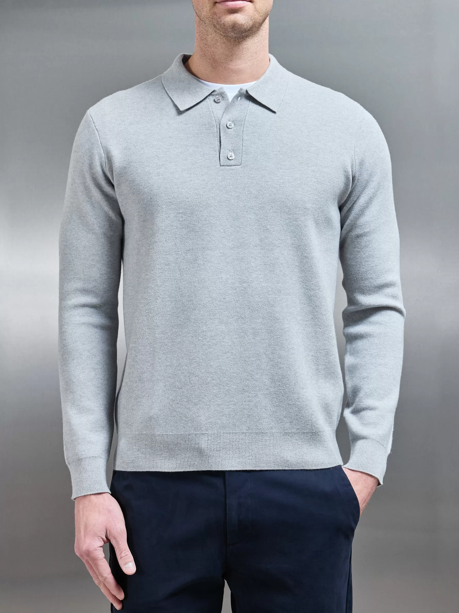 ARNE Chunky Knitted Polo Shirt - Marl Grey