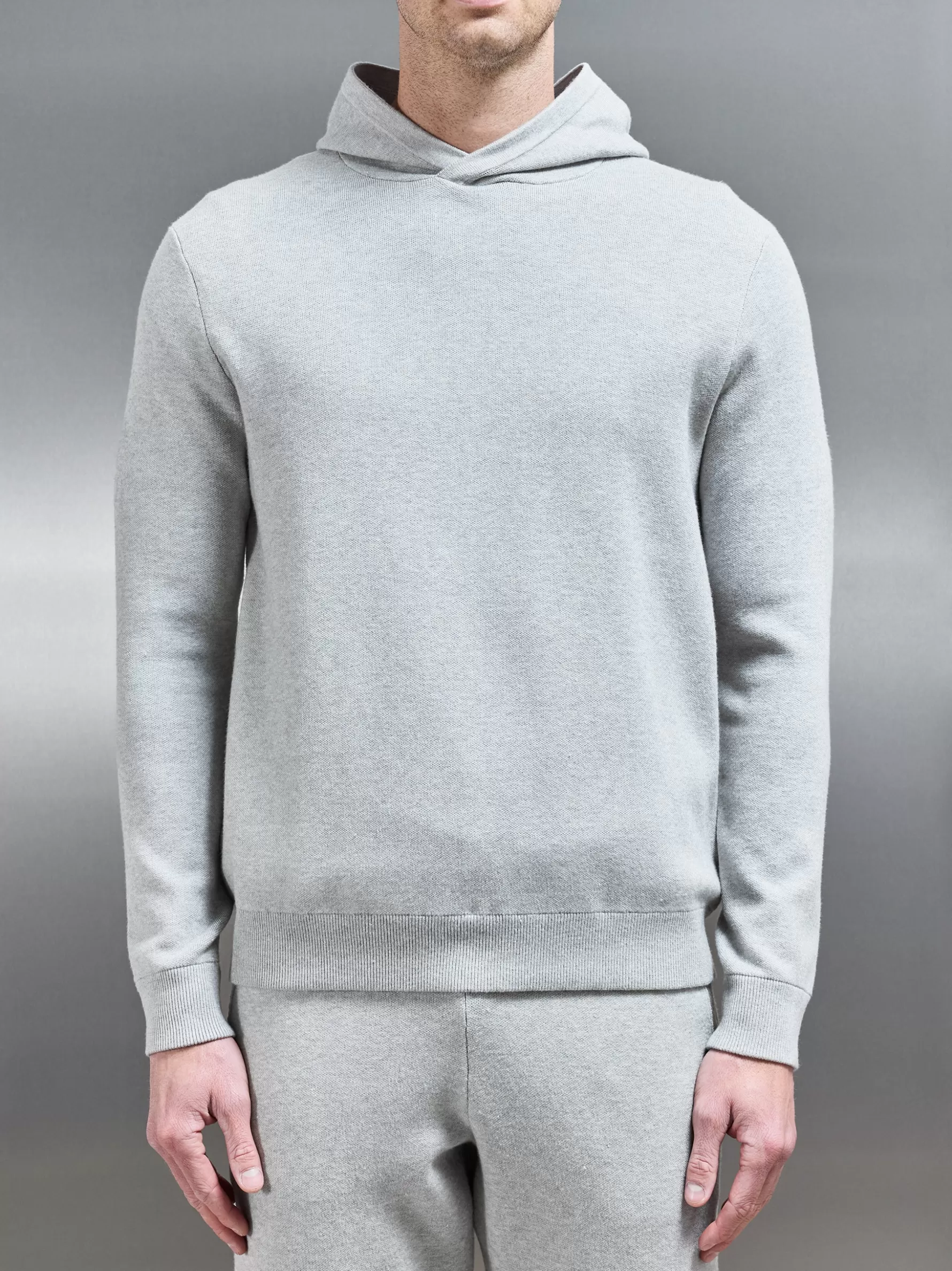 ARNE Chunky Knitted Pull Over Hoodie - Marl Grey