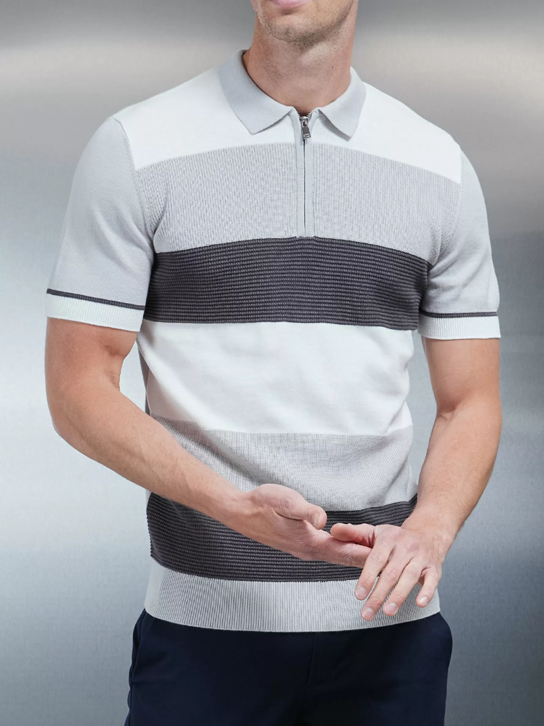 ARNE Colour Block Knitted Zip Polo Shirt -