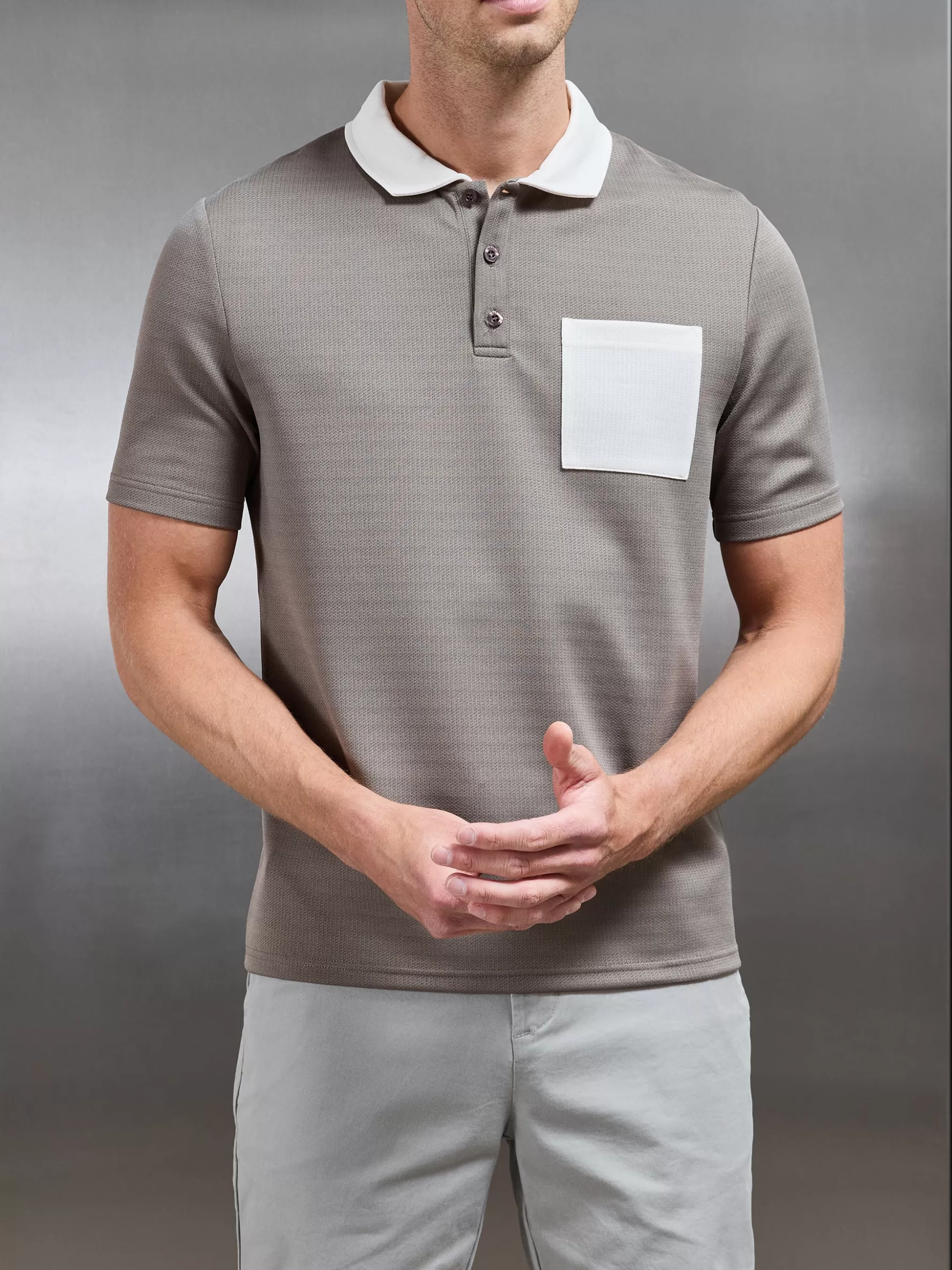 ARNE Contrast Pocket Polo Shirt - Taupe Off White