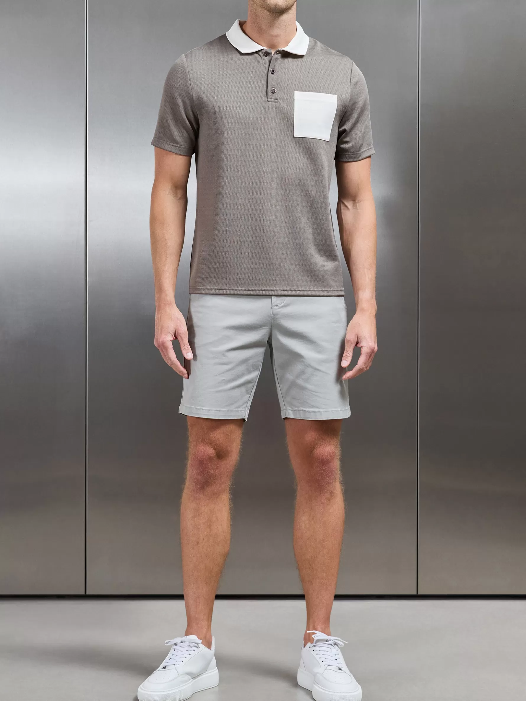 ARNE Contrast Pocket Polo Shirt - Taupe Off White