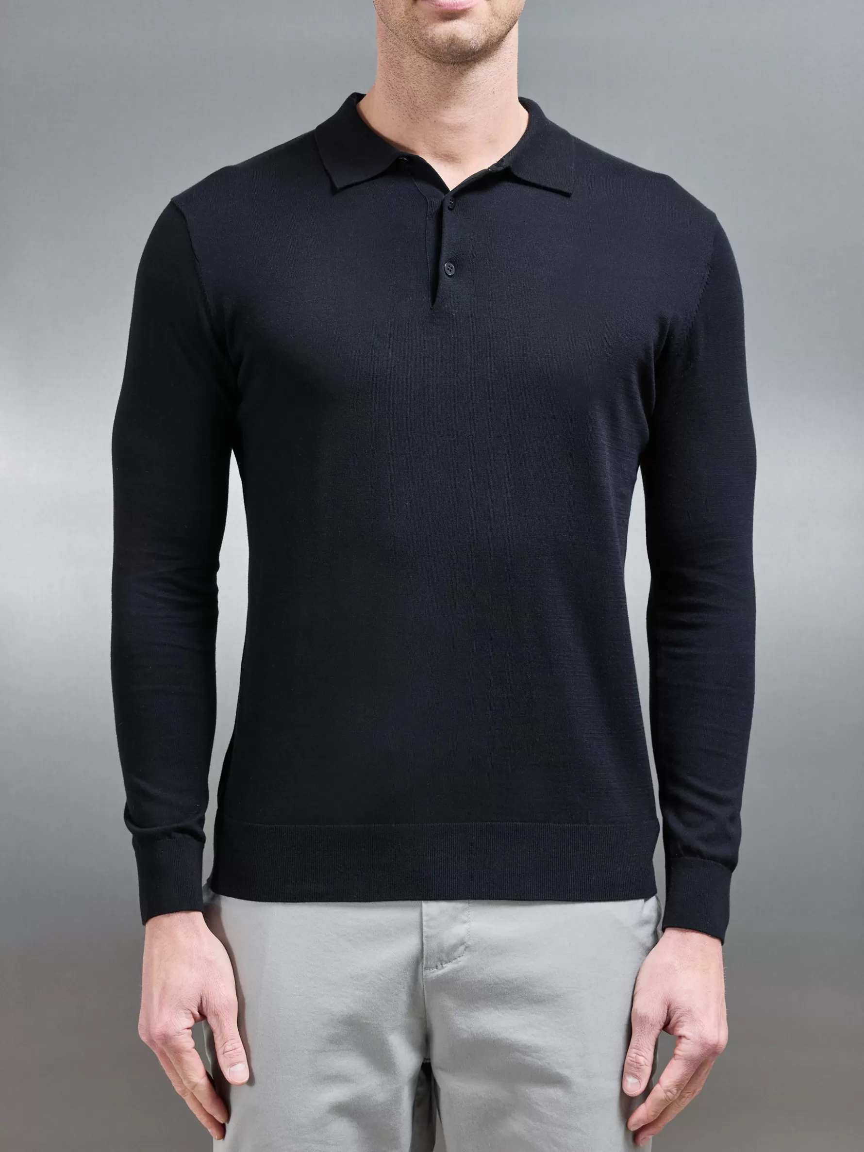 ARNE Cotton & Silk Long Sleeve Button Polo Shirt -