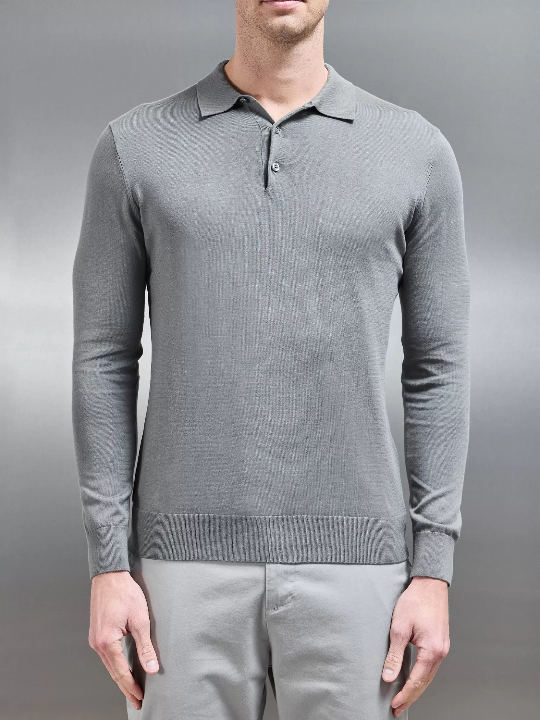 ARNE Cotton & Silk Long Sleeve Button Polo Shirt -