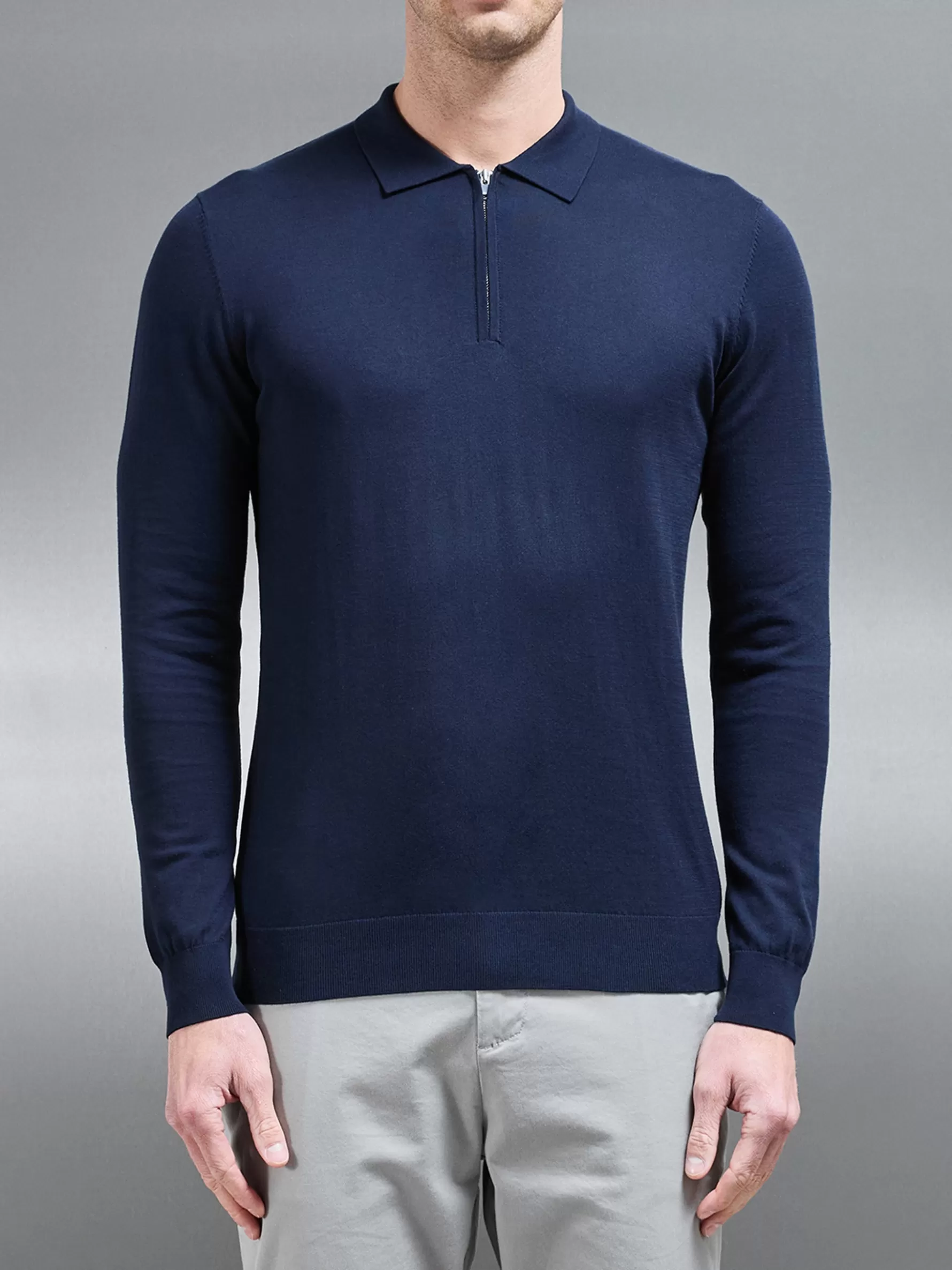 ARNE Cotton & Silk Long Sleeve Zip Polo Shirt -