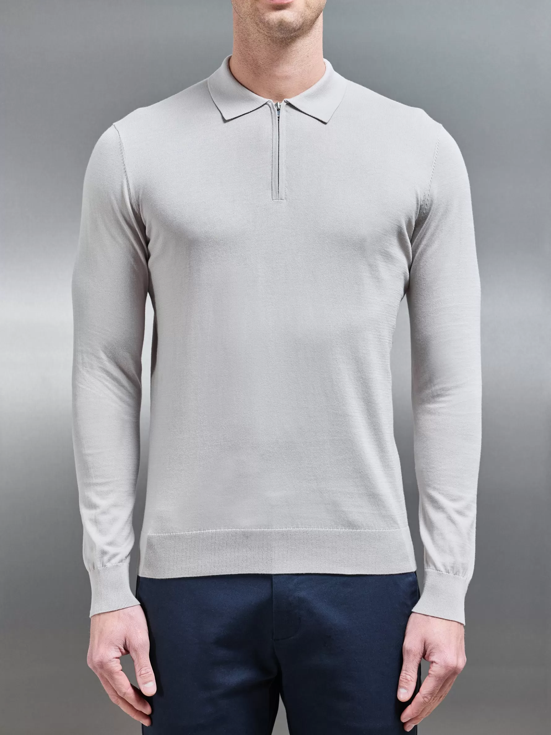 ARNE Cotton & Silk Long Sleeve Zip Polo Shirt -