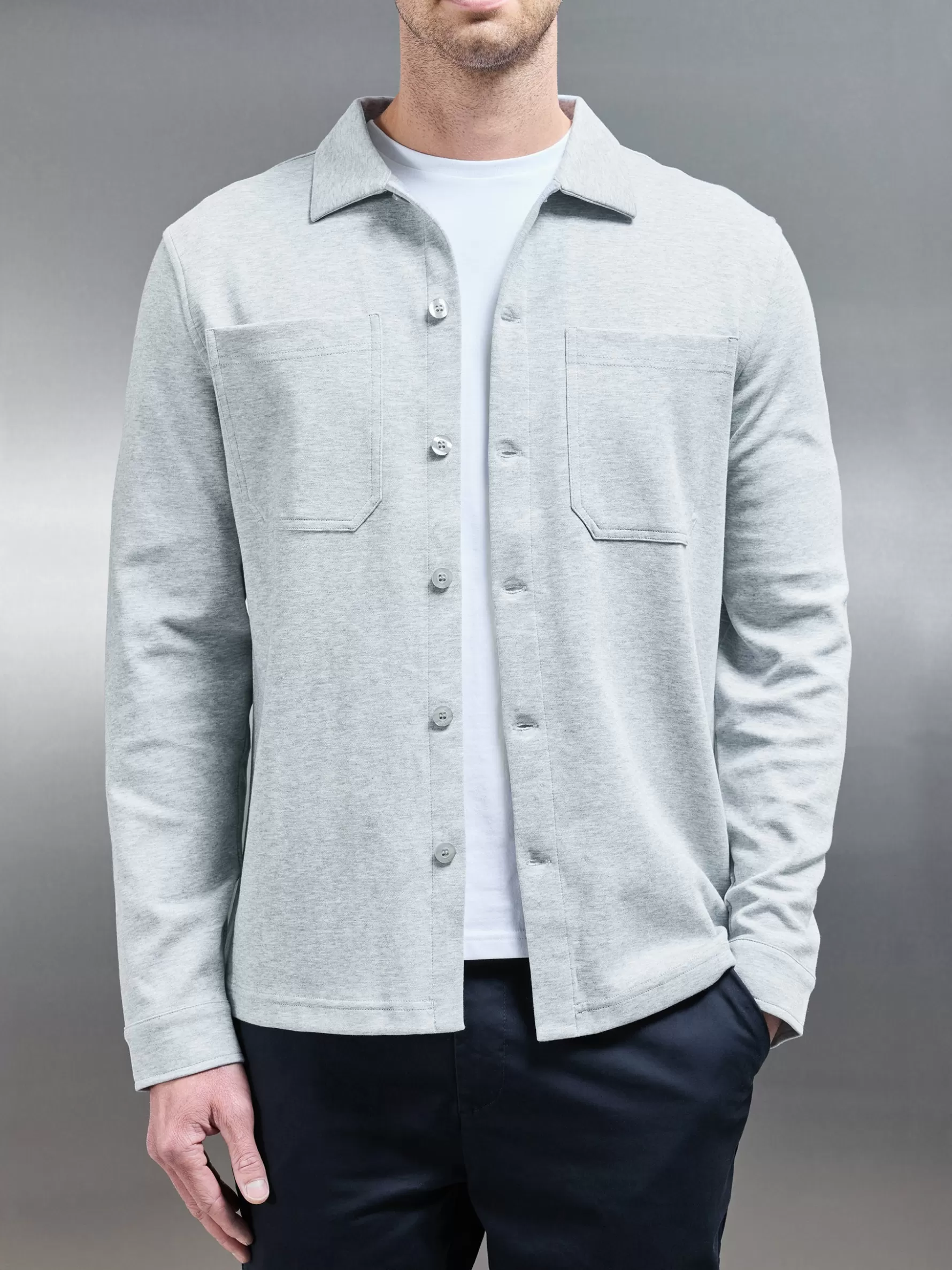 ARNE Cotton Jersey Overshirt - Marl Grey