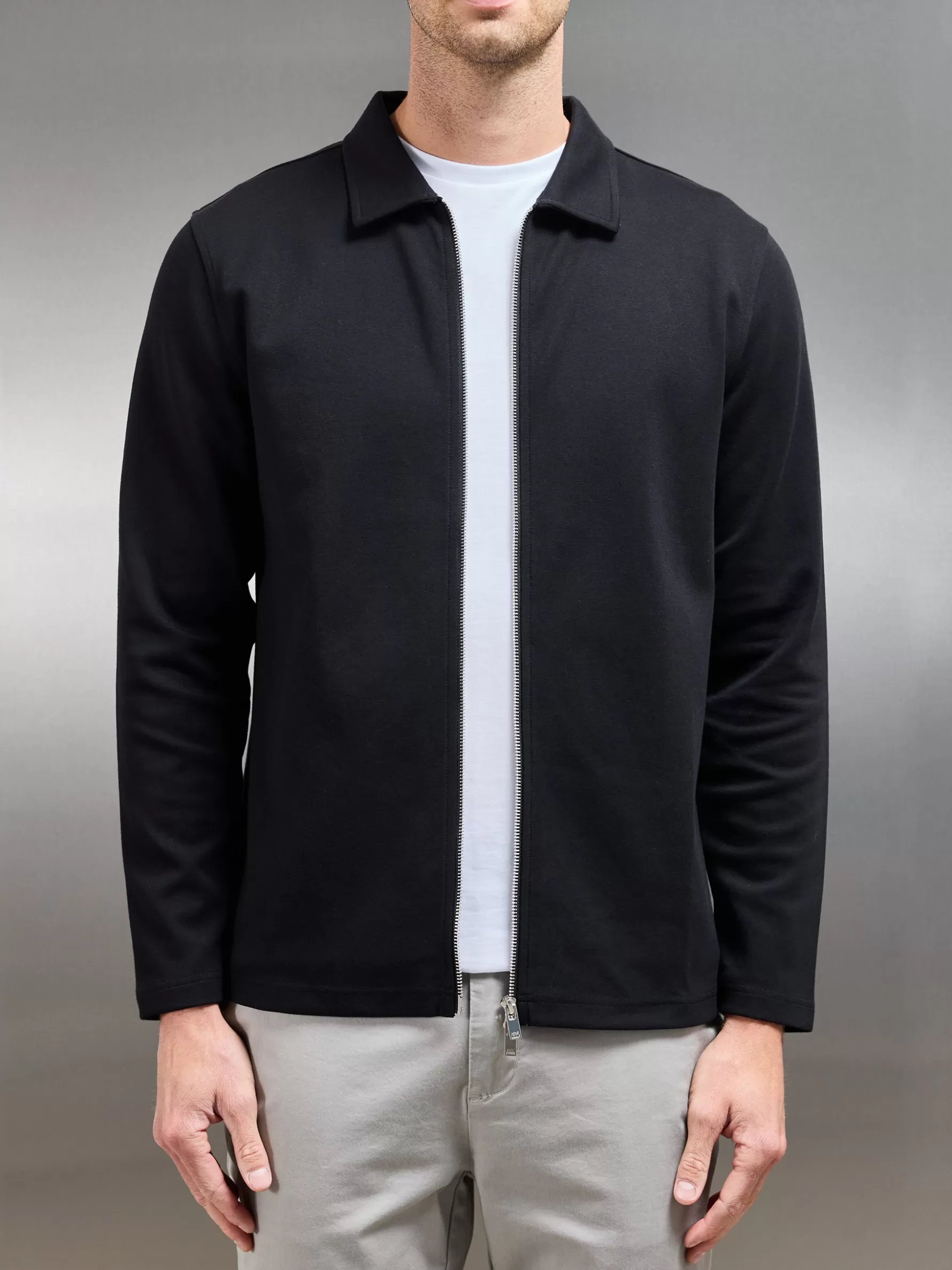 ARNE Cotton Jersey Zip Through Overshirt -