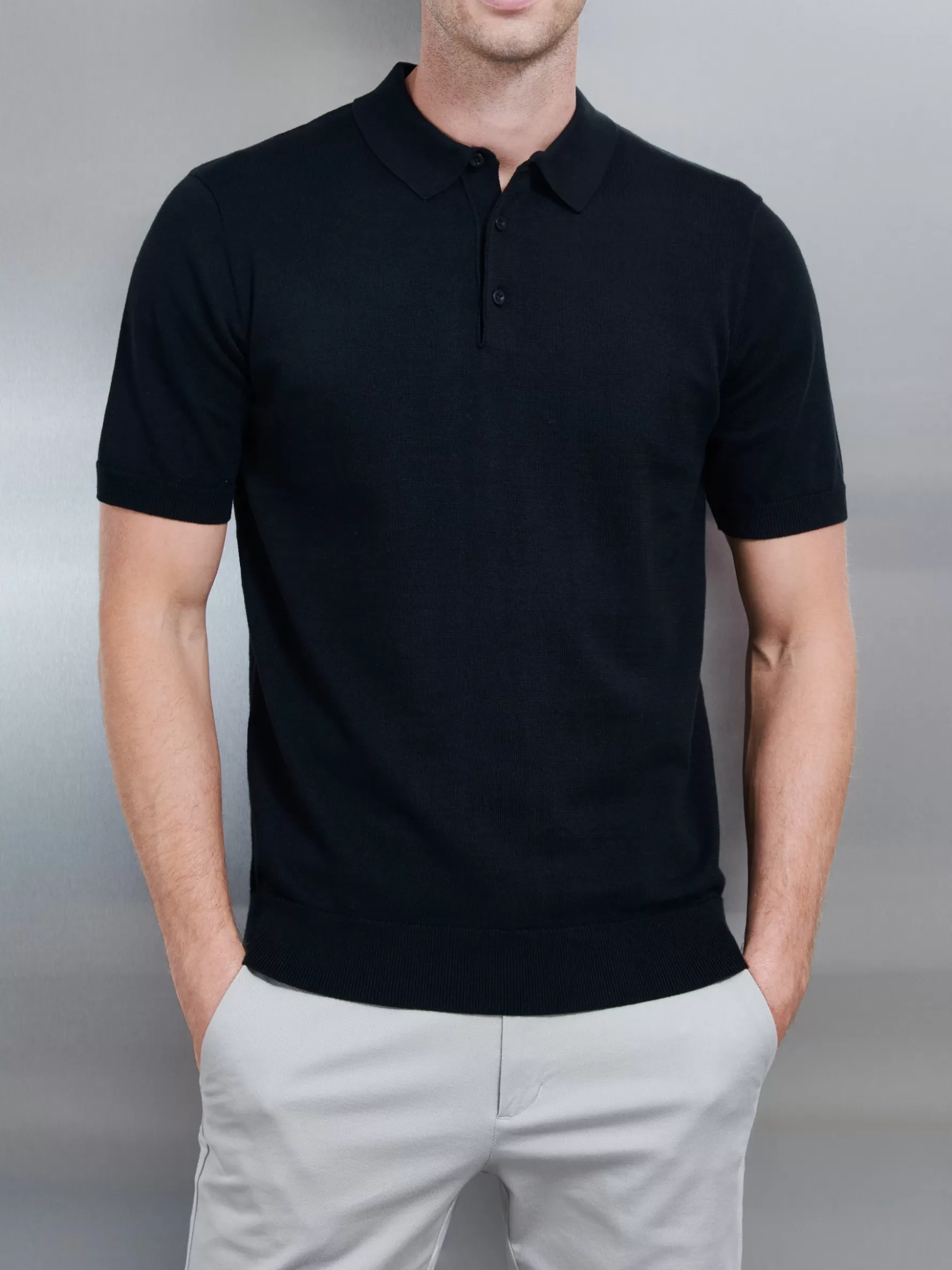 ARNE Cotton Knitted Button Polo Shirt -