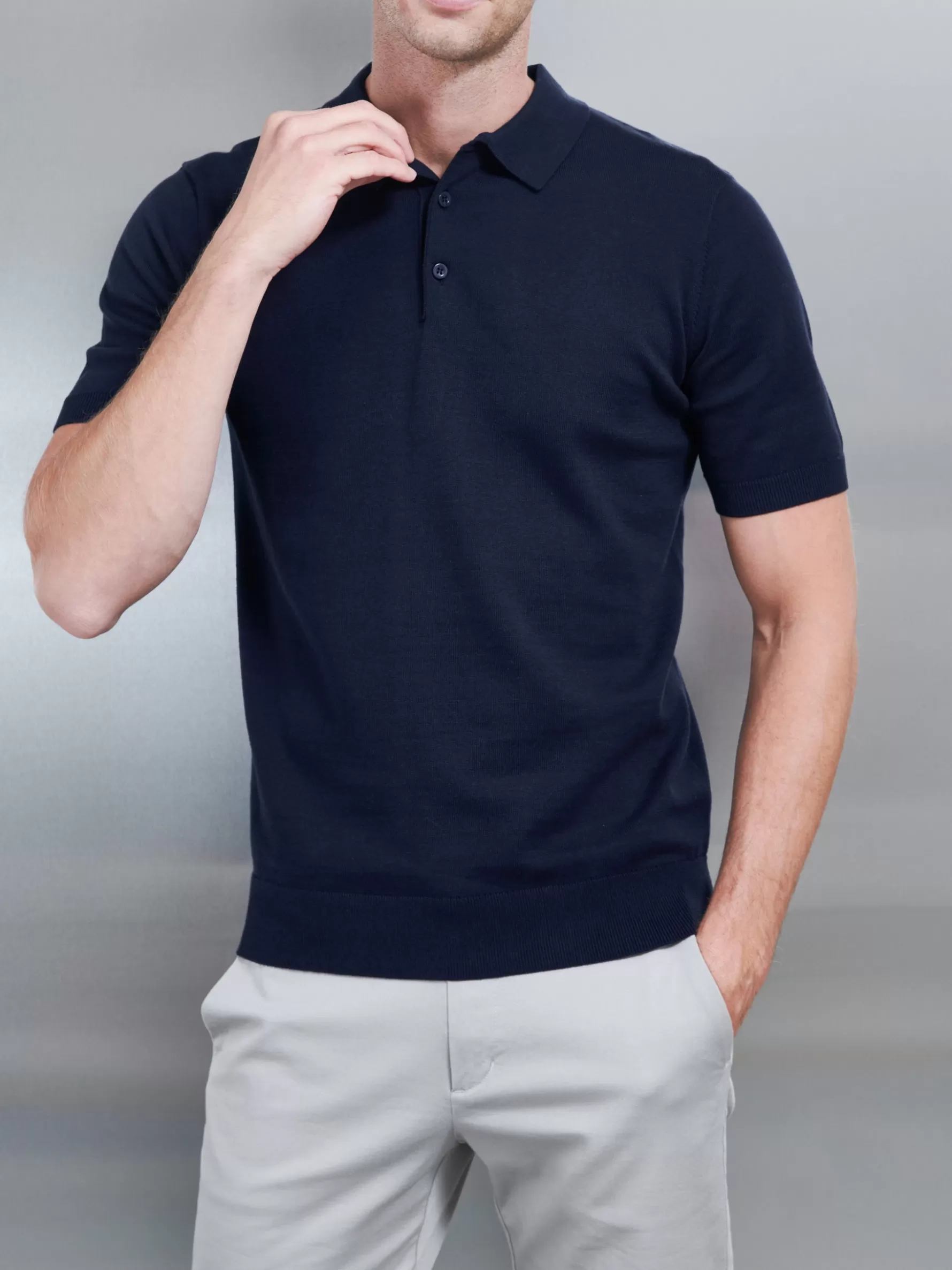 ARNE Cotton Knitted Button Polo Shirt -