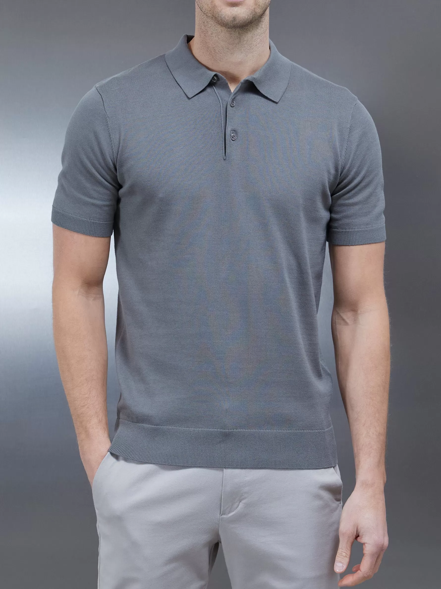 ARNE Cotton Knitted Button Polo Shirt -