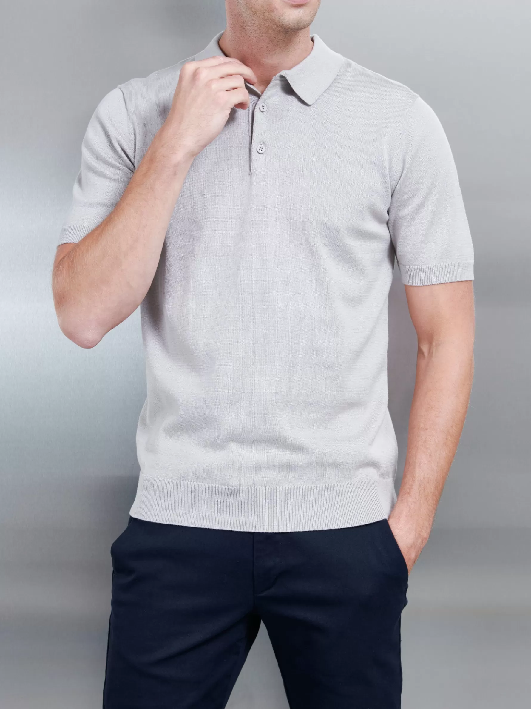 ARNE Cotton Knitted Button Polo Shirt -