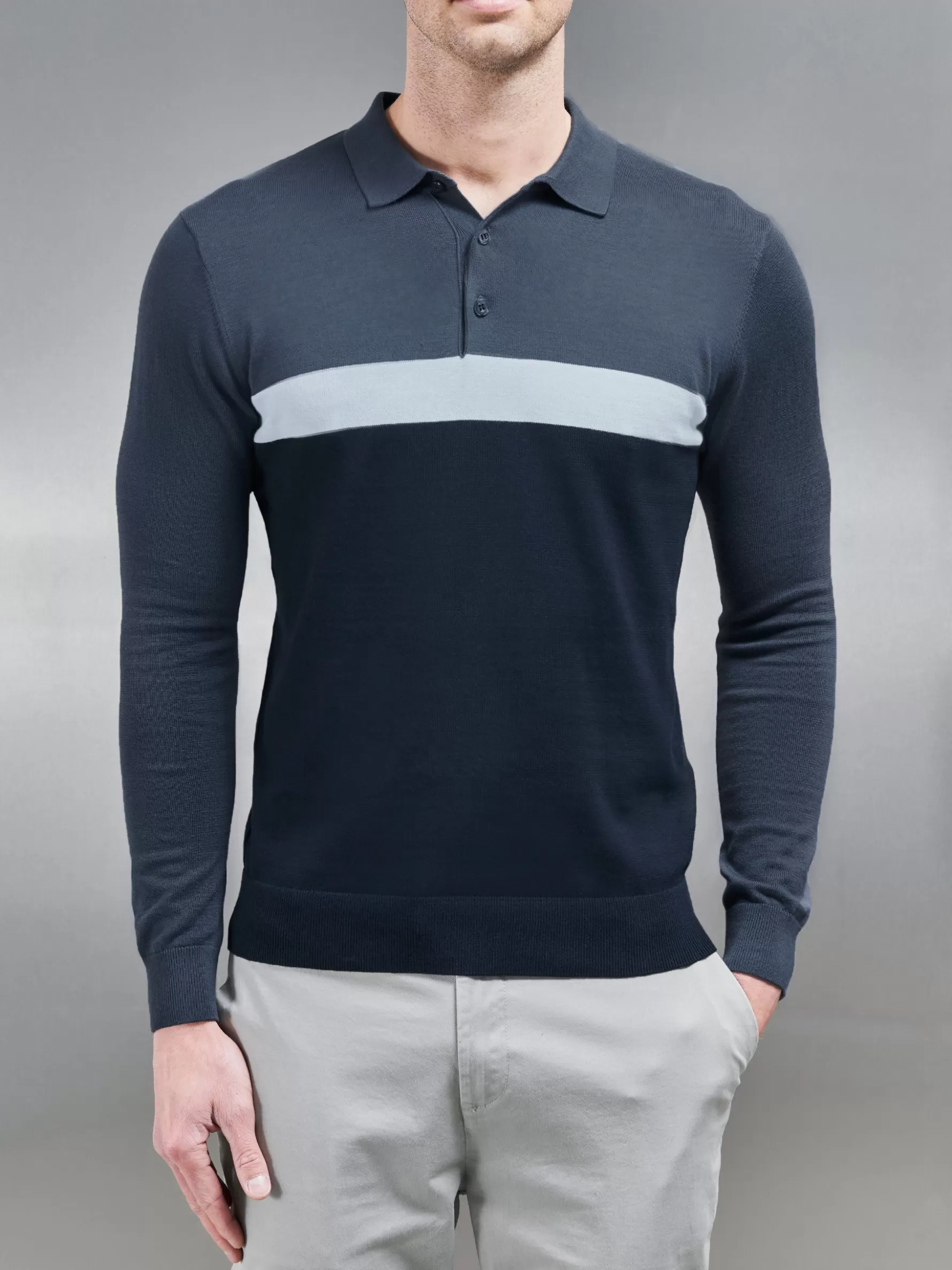 ARNE Cotton Knitted Colour Block Polo Shirt -