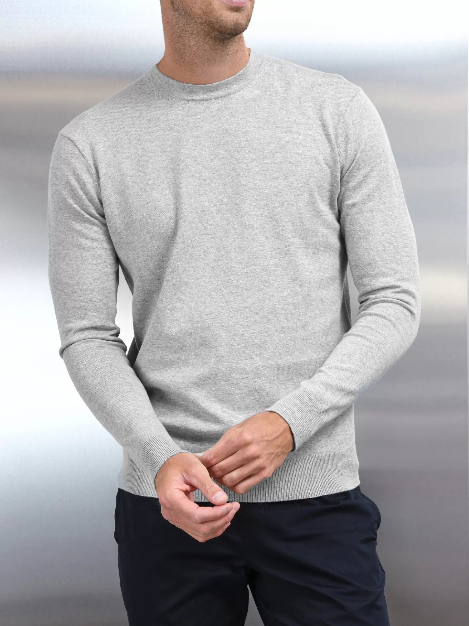 ARNE Cotton Knitted Crew Neck Sweatshirt - Marl Grey