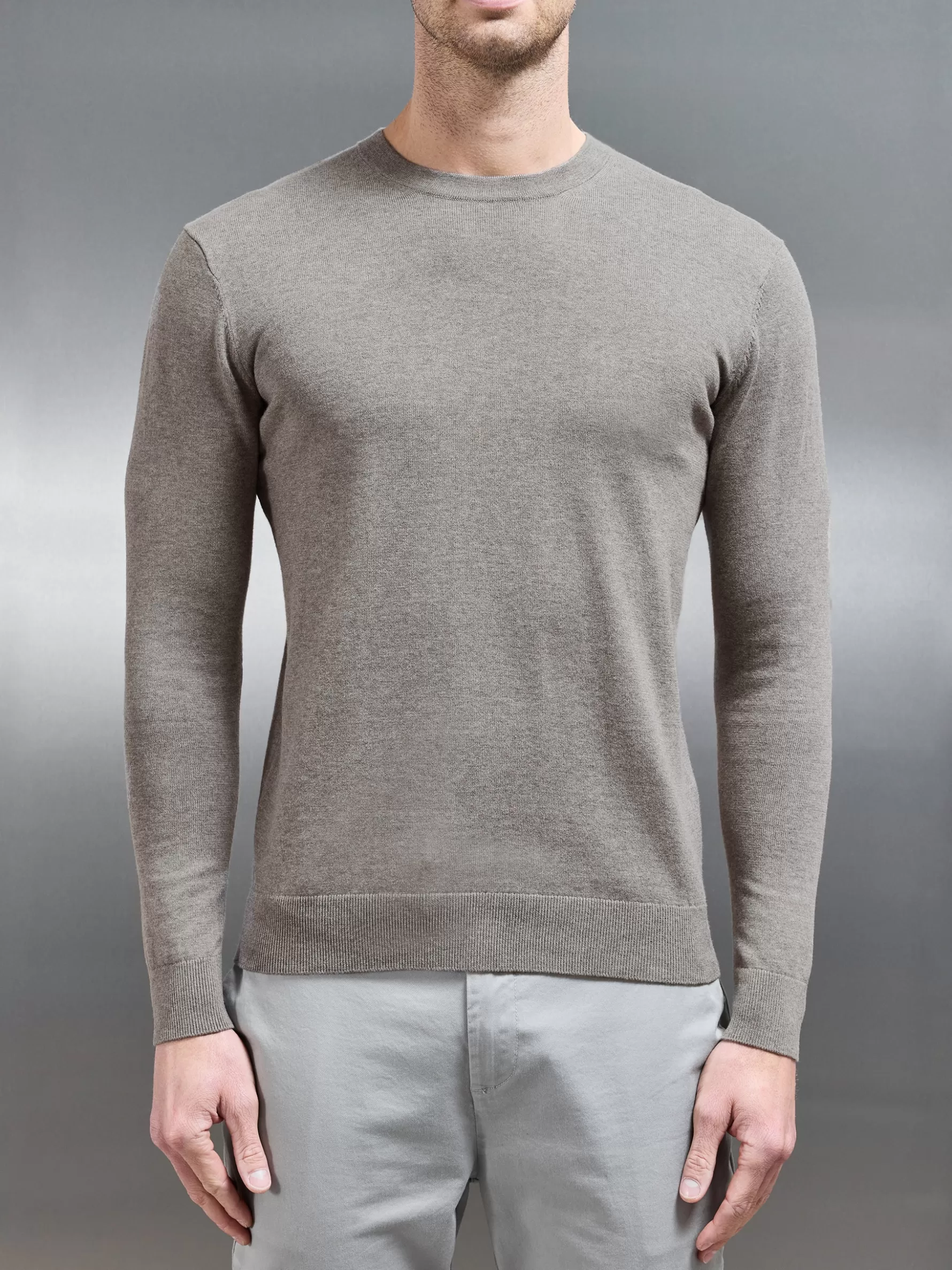 ARNE Cotton Knitted Crew Neck Sweatshirt - Taupe Marl