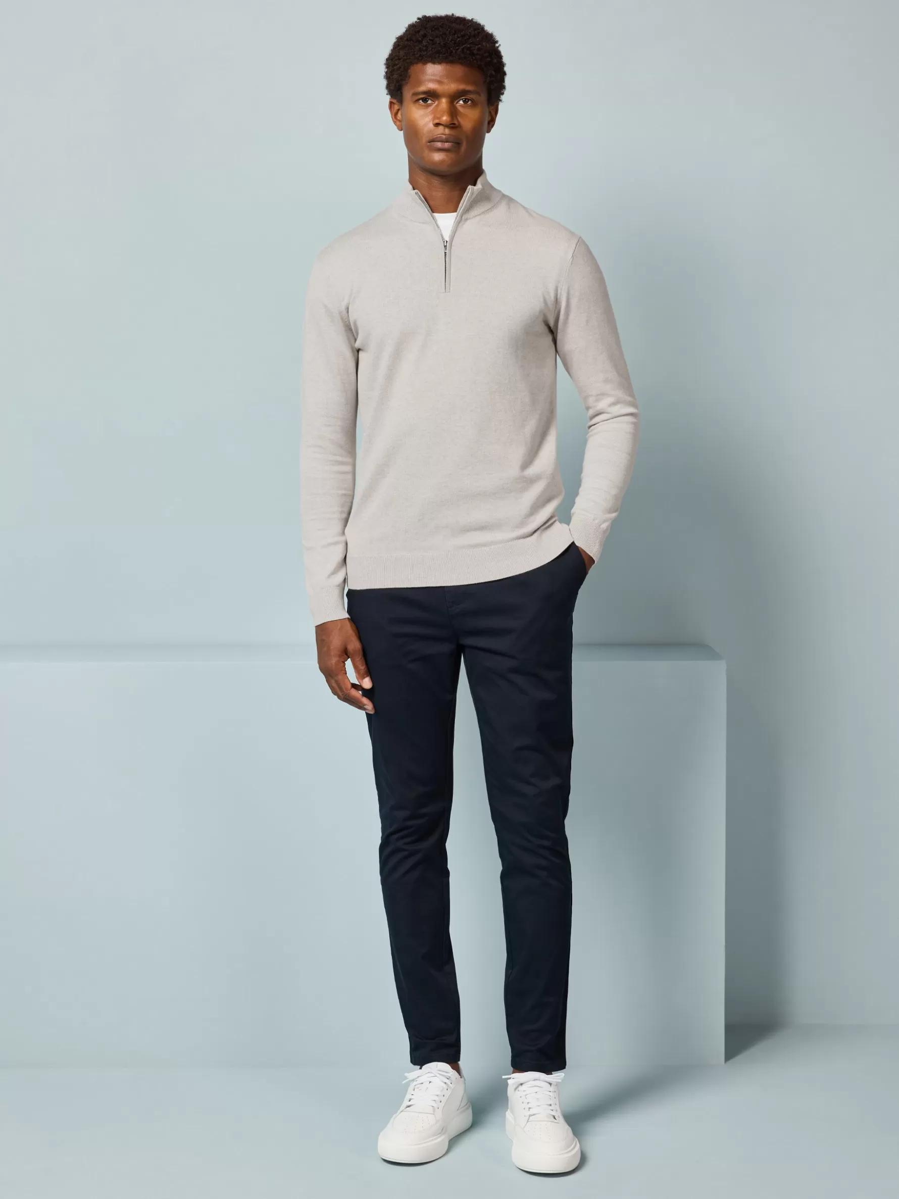 ARNE Cotton Knitted Half Zip Funnel Neck Jumper -