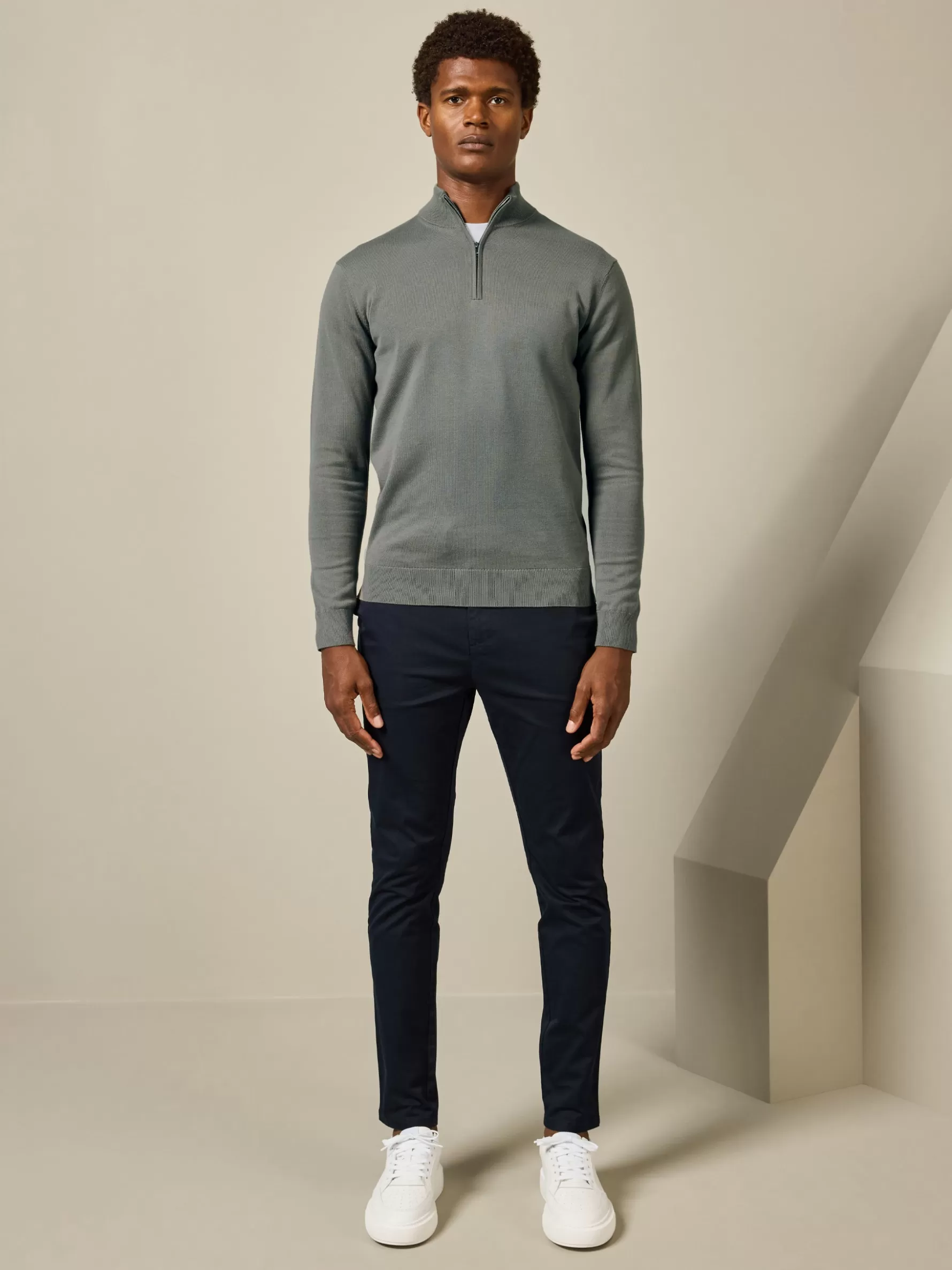 ARNE Cotton Knitted Half Zip Funnel Neck Jumper -