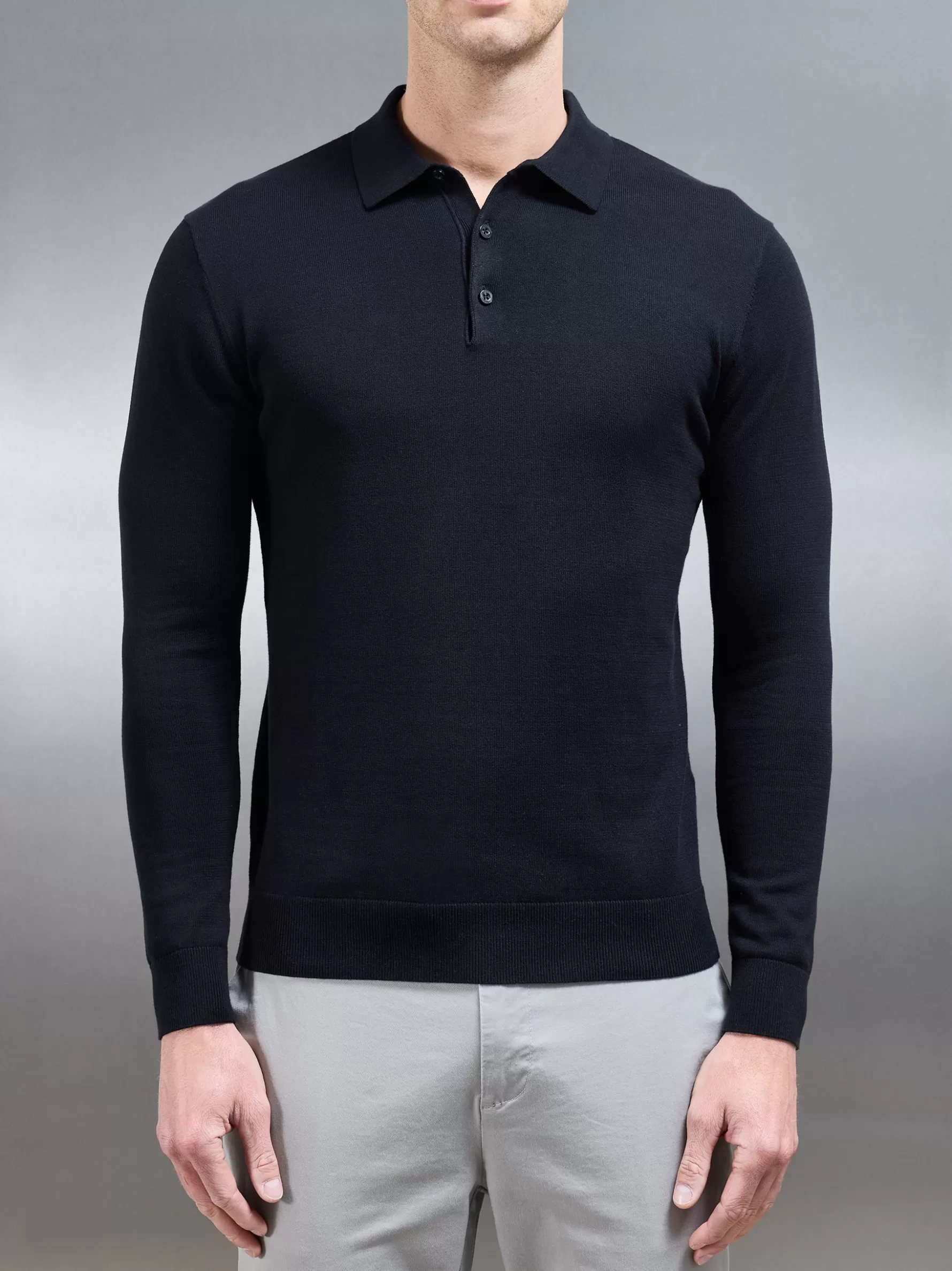 ARNE Cotton Knitted Long Sleeve Button Polo Shirt -