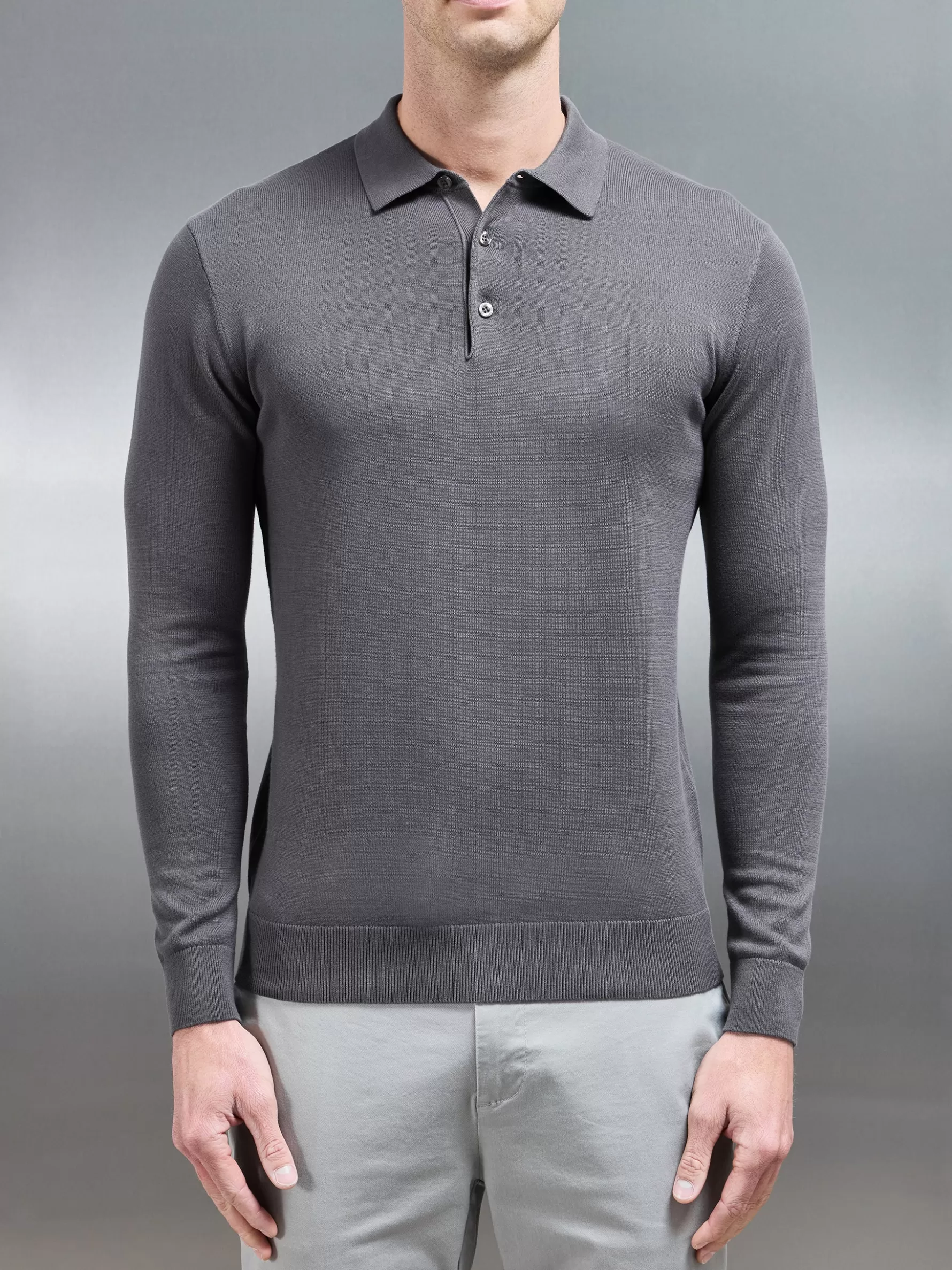 ARNE Cotton Knitted Long Sleeve Button Polo Shirt -