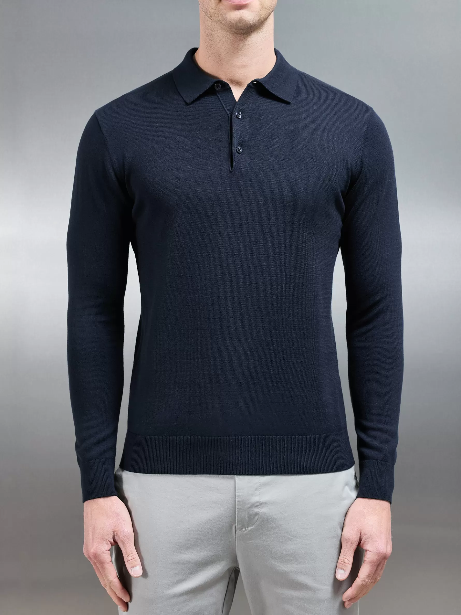 ARNE Cotton Knitted Long Sleeve Button Polo Shirt -