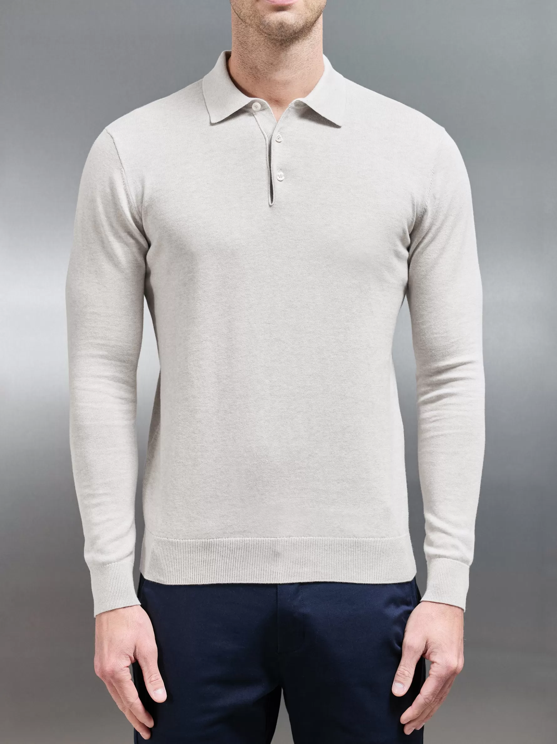 ARNE Cotton Knitted Long Sleeve Button Polo Shirt -