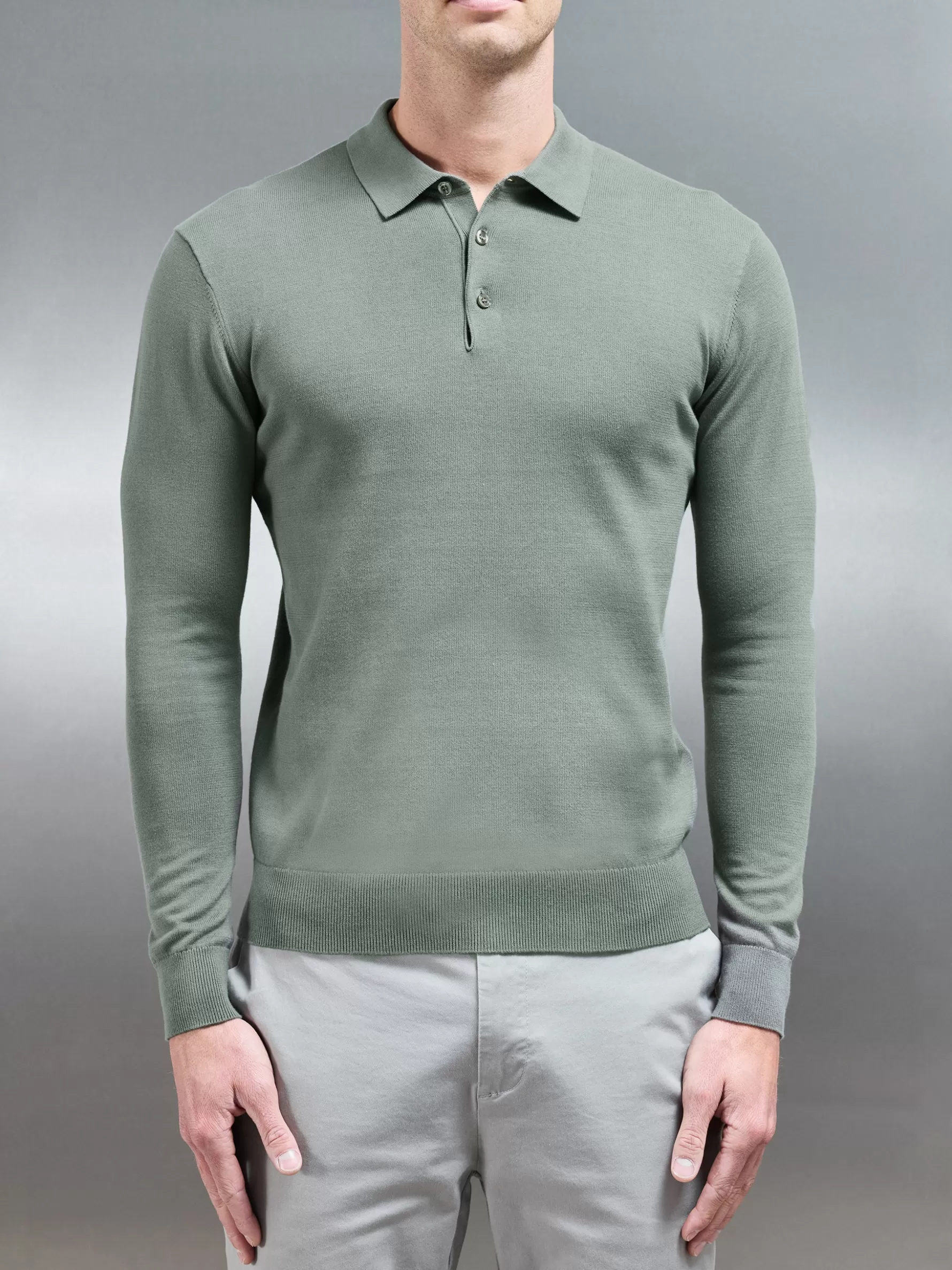 ARNE Cotton Knitted Long Sleeve Button Polo Shirt -