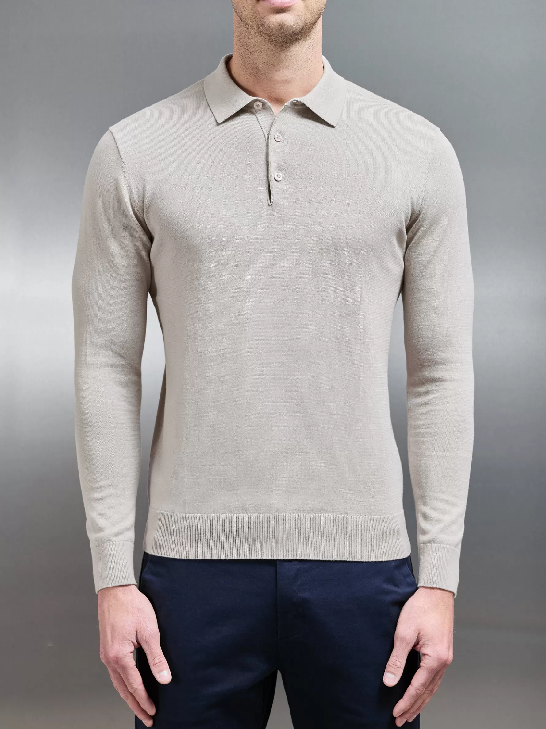 ARNE Cotton Knitted Long Sleeve Button Polo Shirt -