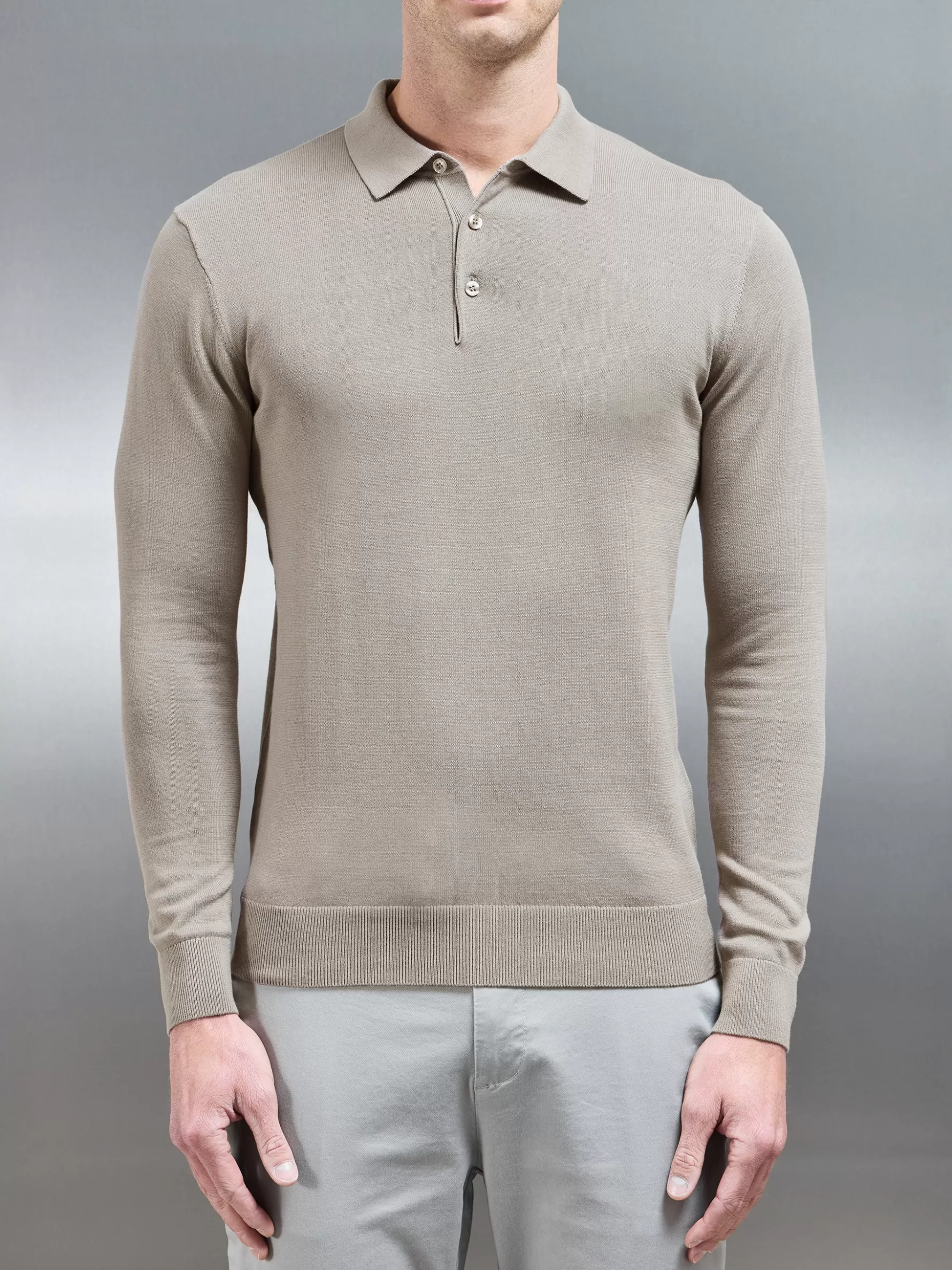 ARNE Cotton Knitted Long Sleeve Button Polo Shirt -