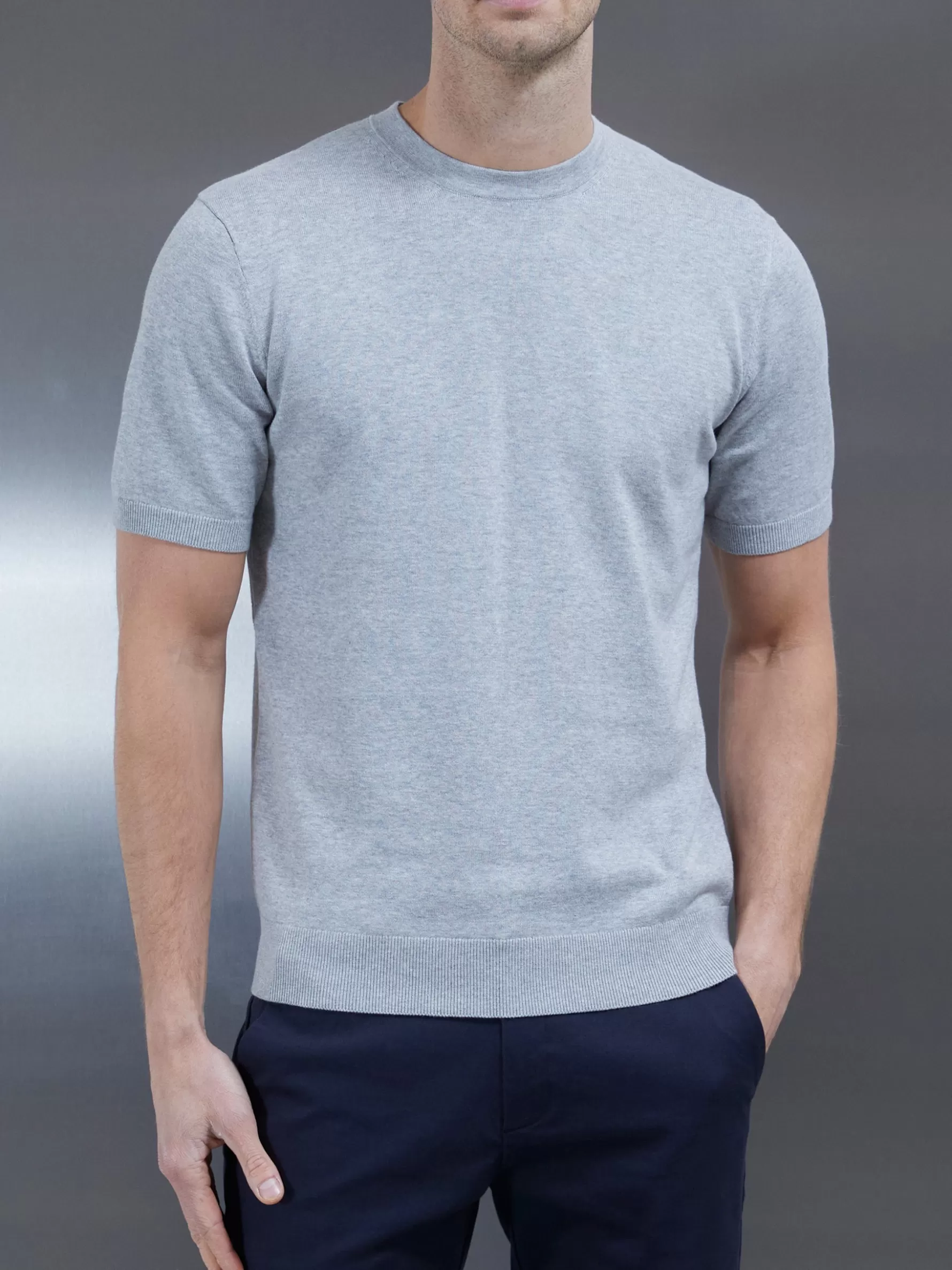 ARNE Cotton Knitted T-Shirt - Marl Grey