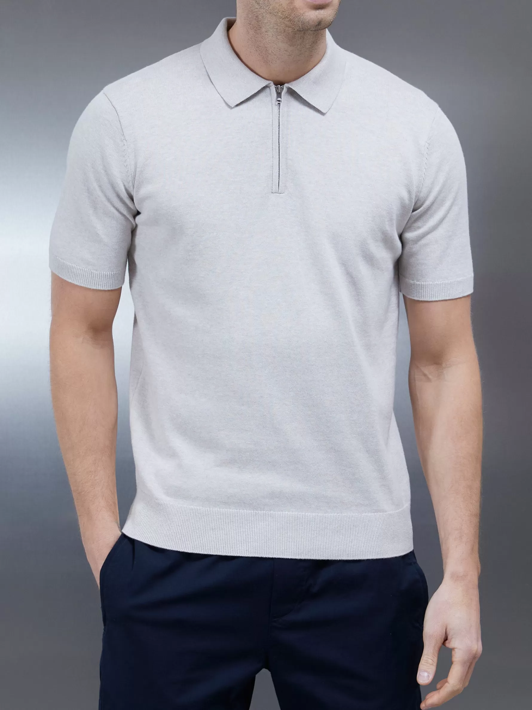 ARNE Cotton Knitted Zip Polo Shirt -