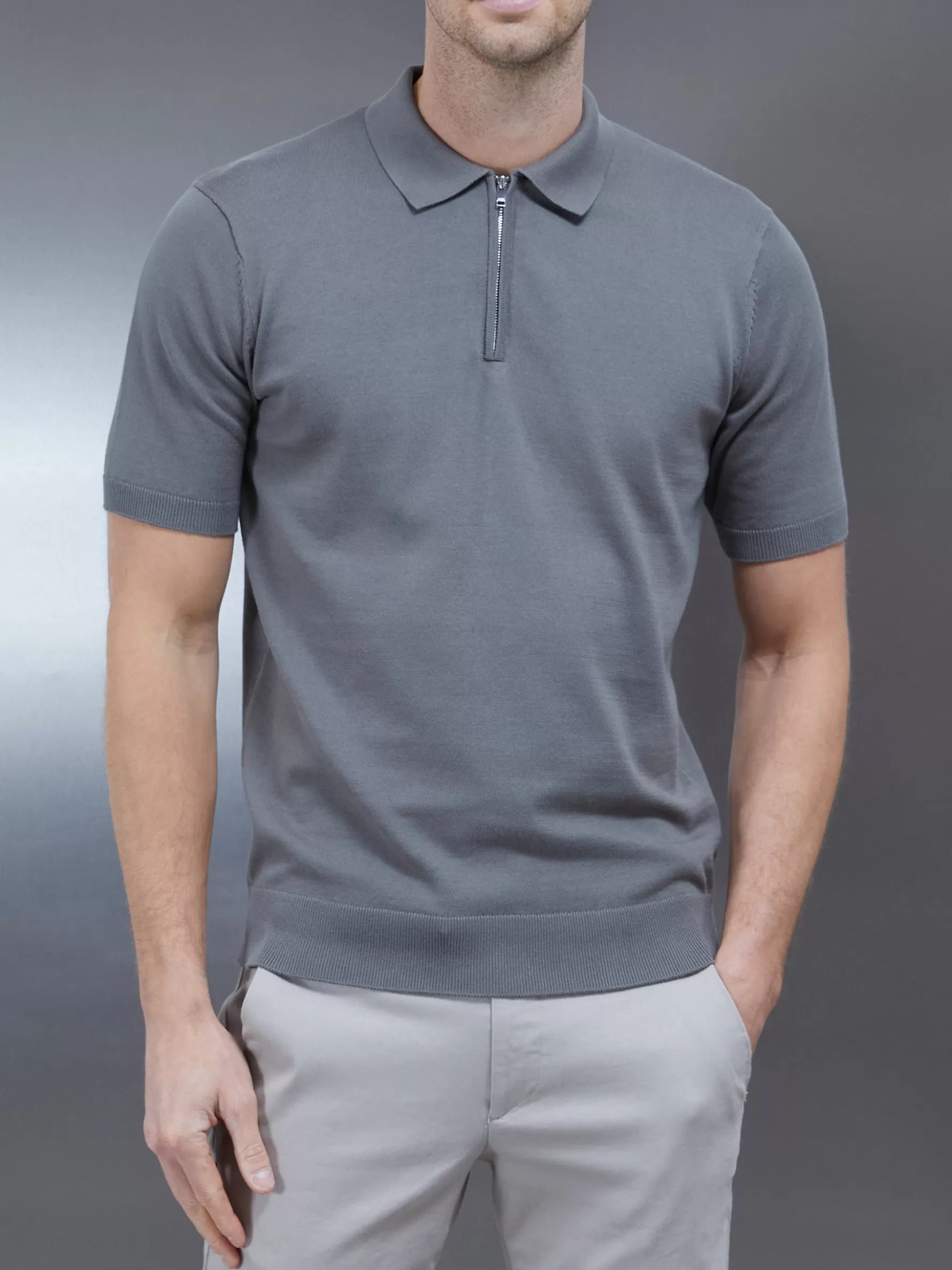 ARNE Cotton Knitted Zip Polo Shirt -