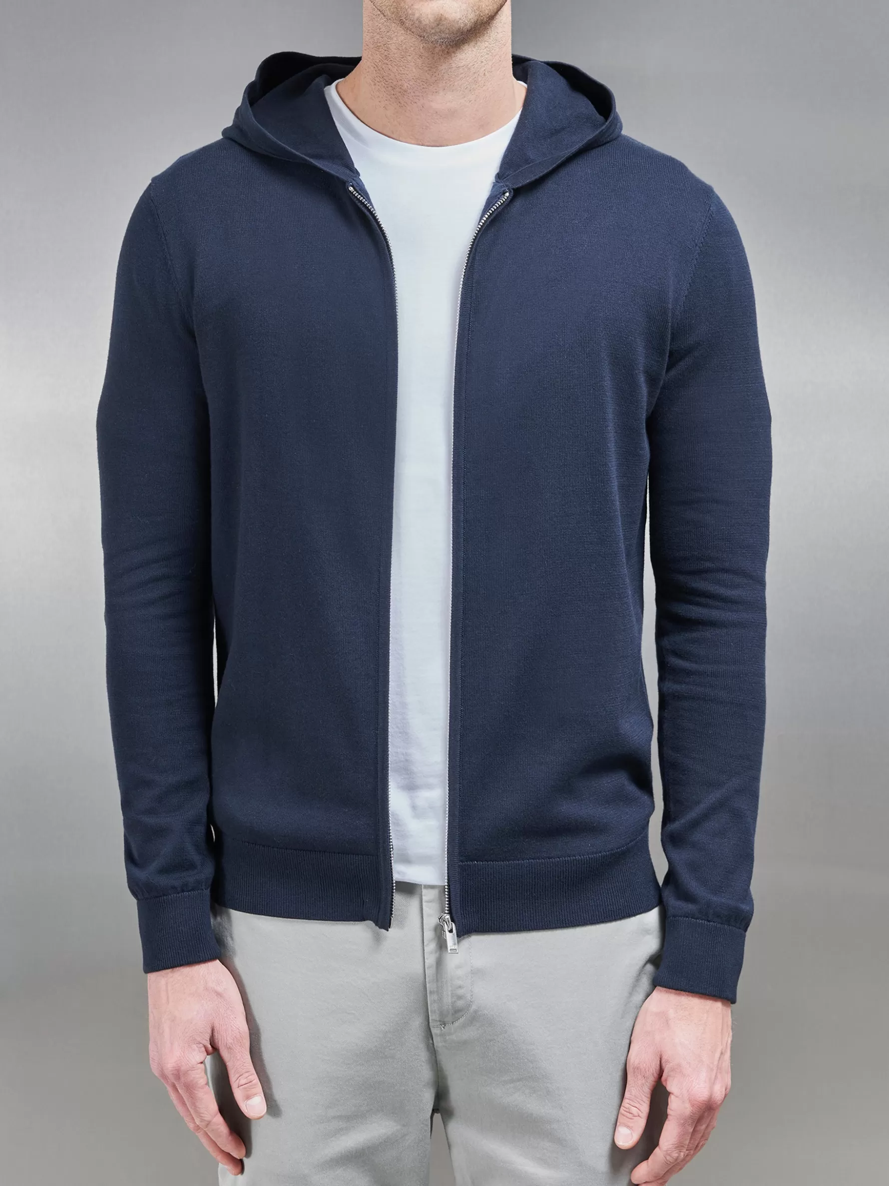 ARNE Cotton Knitted Zip Through Hoodie -