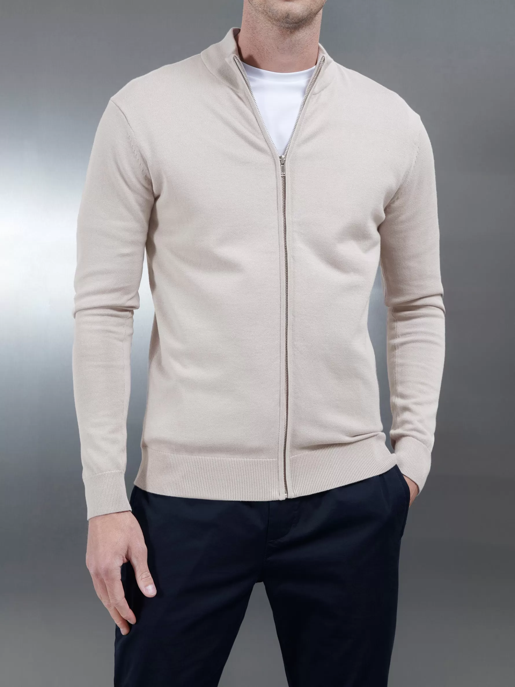 ARNE Cotton Knitted Zip Through Jacket -