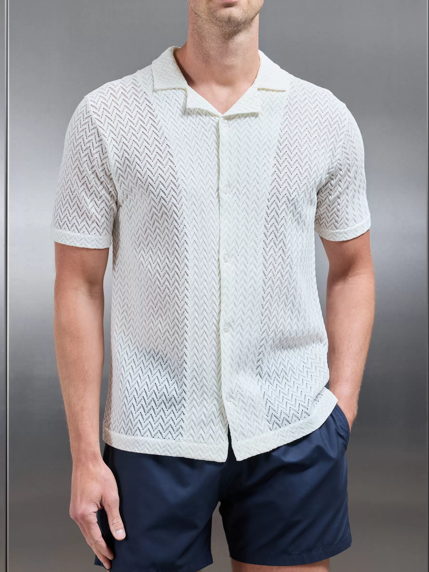 ARNE Crochet Revere Collar Shirt -