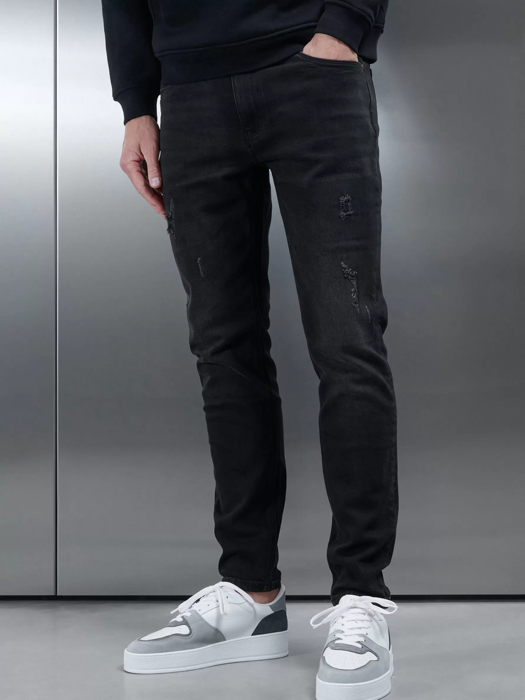 ARNE Distressed Denim Jeans - Black Wash