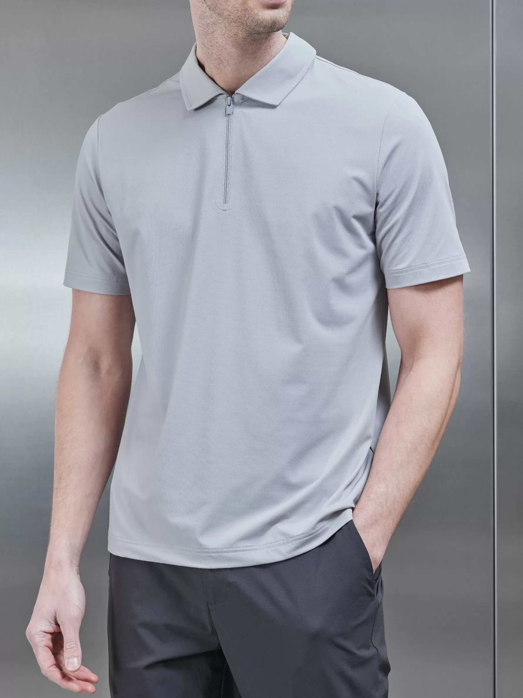 ARNE Golf Technical Zip Polo Shirt - Mid Grey