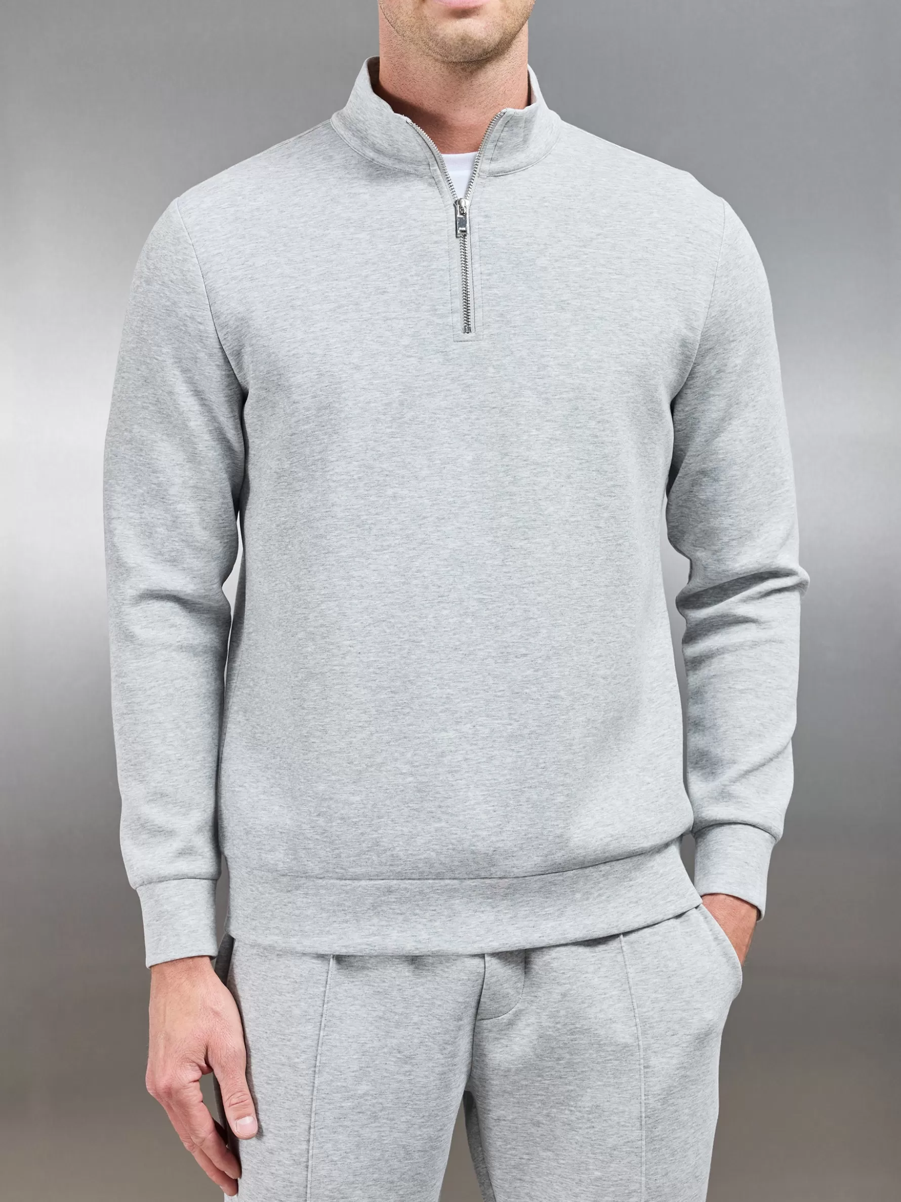 ARNE Interlock Jersey Half Zip - Marl Grey