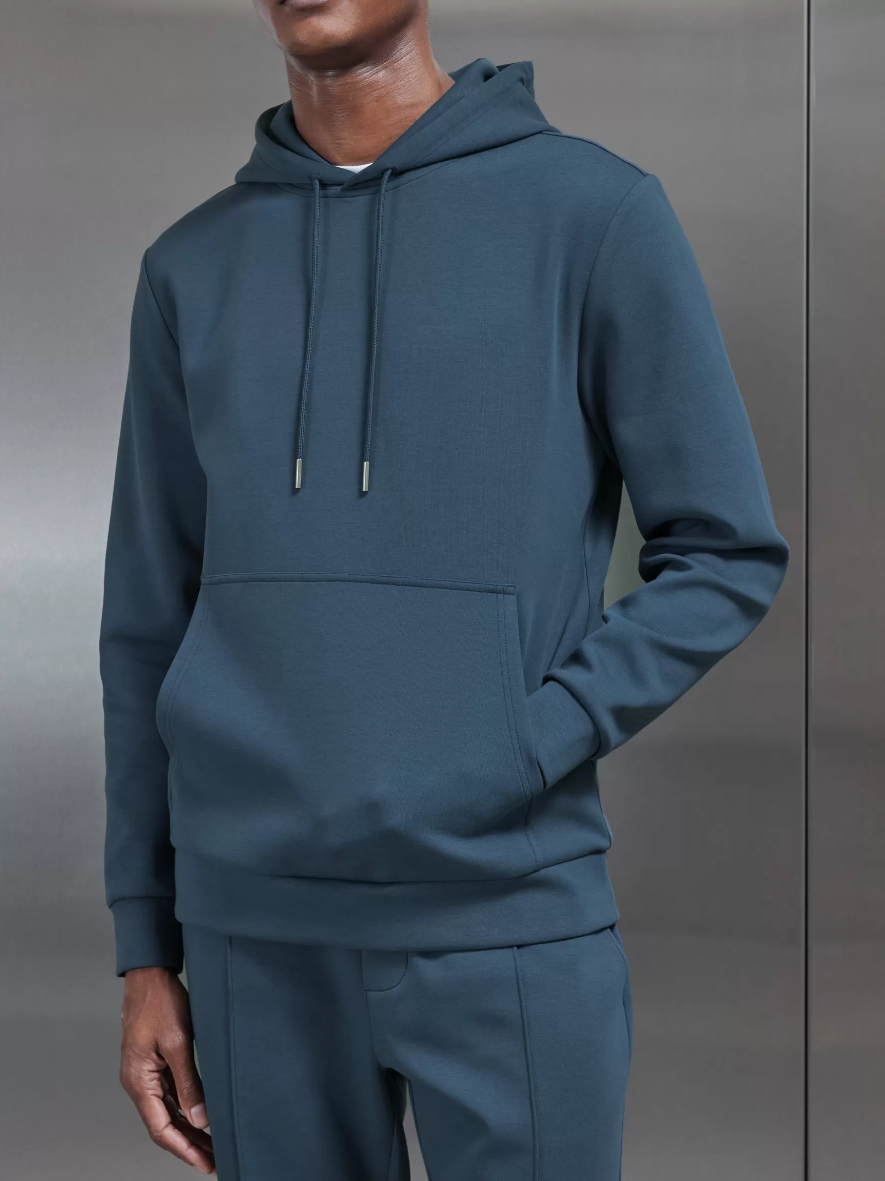 ARNE Interlock Jersey Hoodie - Steel Blue