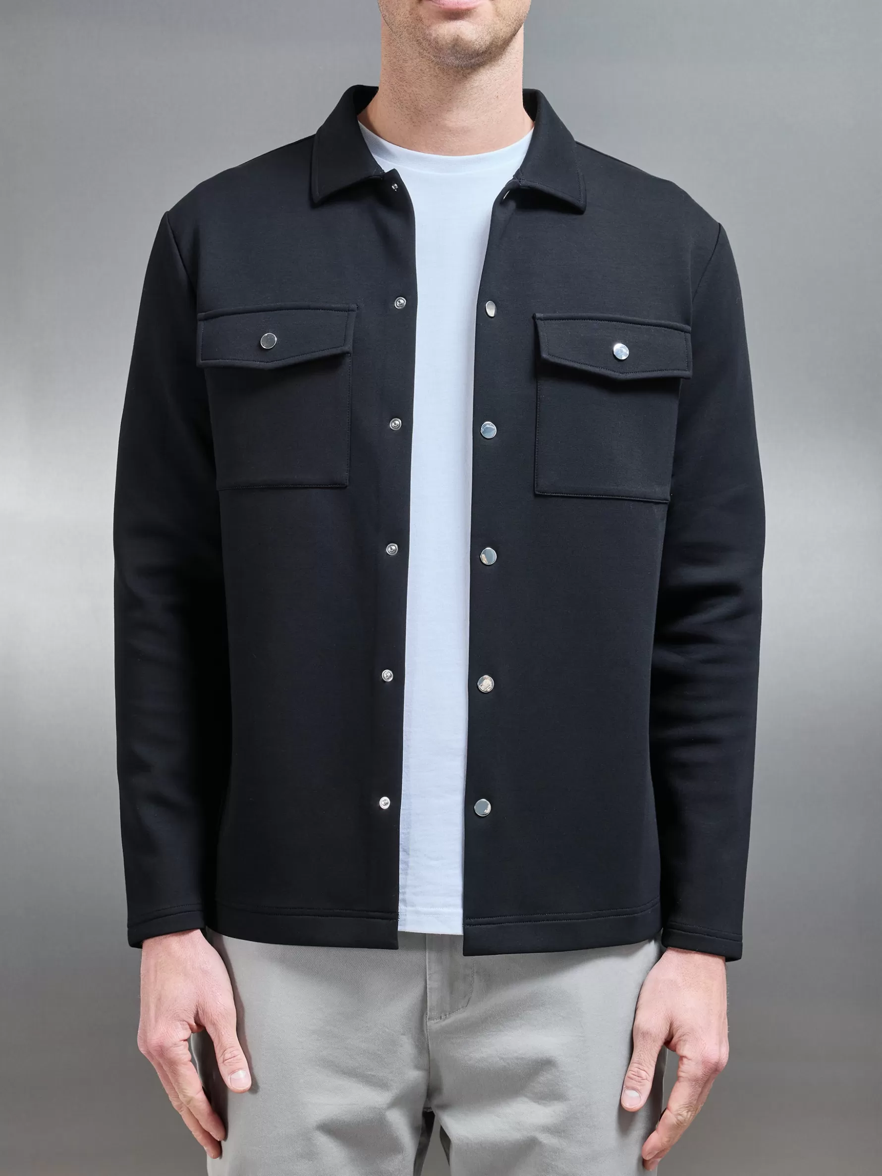 ARNE Interlock Jersey Pocket Popper Overshirt -