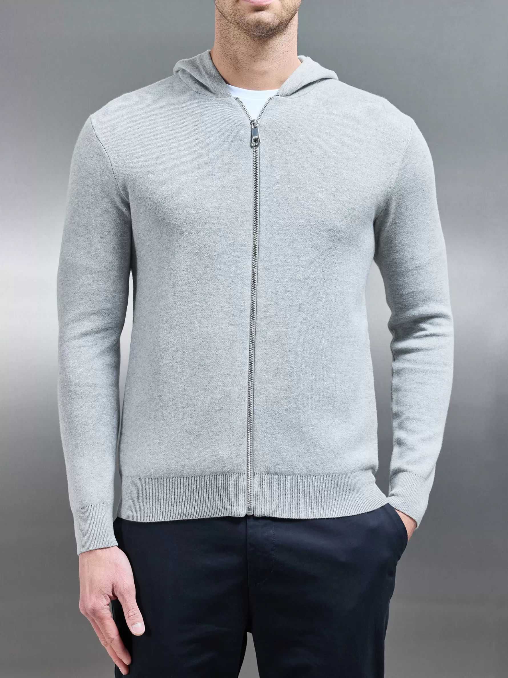 ARNE Knitted Zip Through Hoodie - Marl Grey