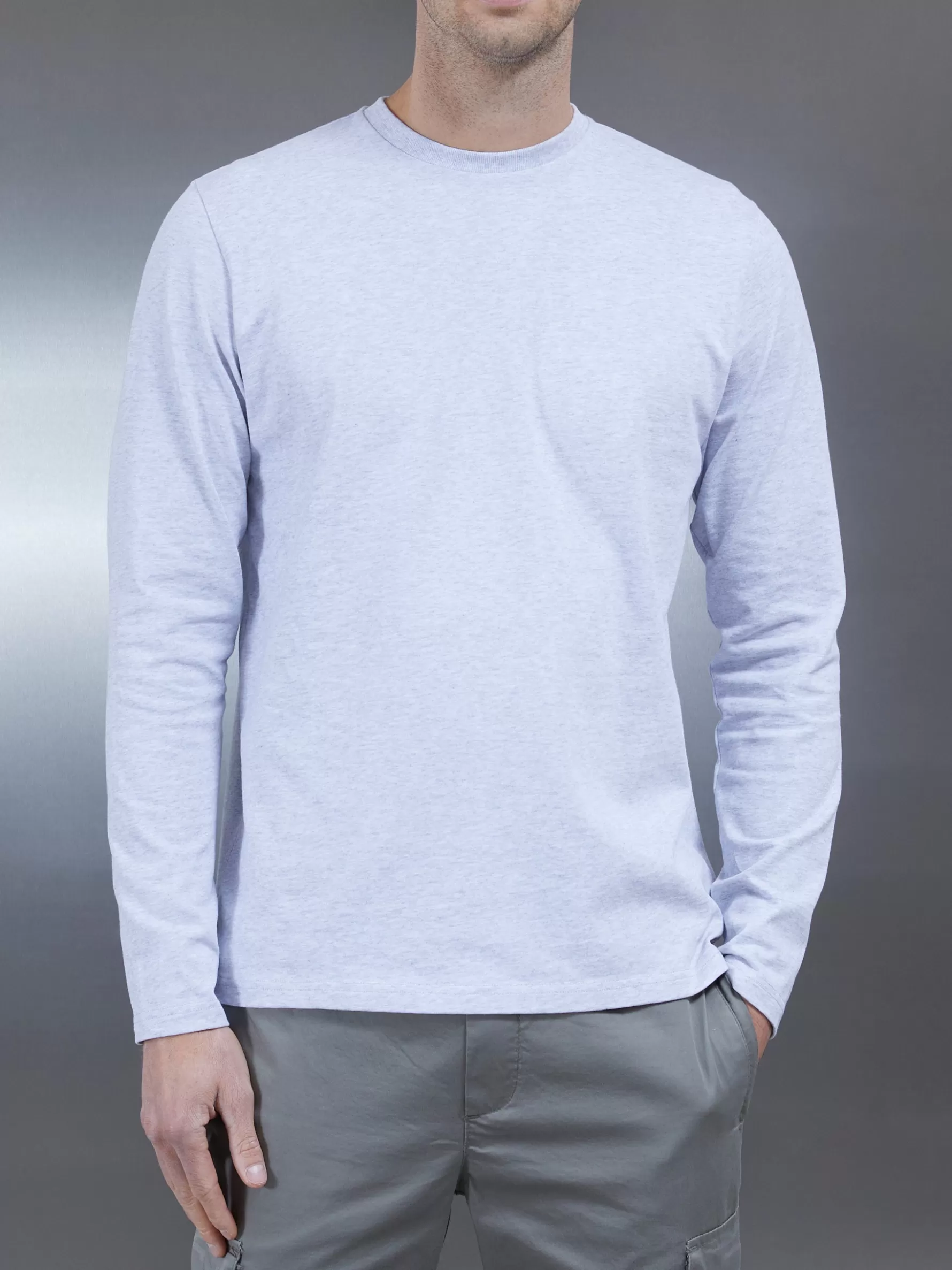 ARNE Long Sleeve Slim Fit T-Shirt - Marl Grey