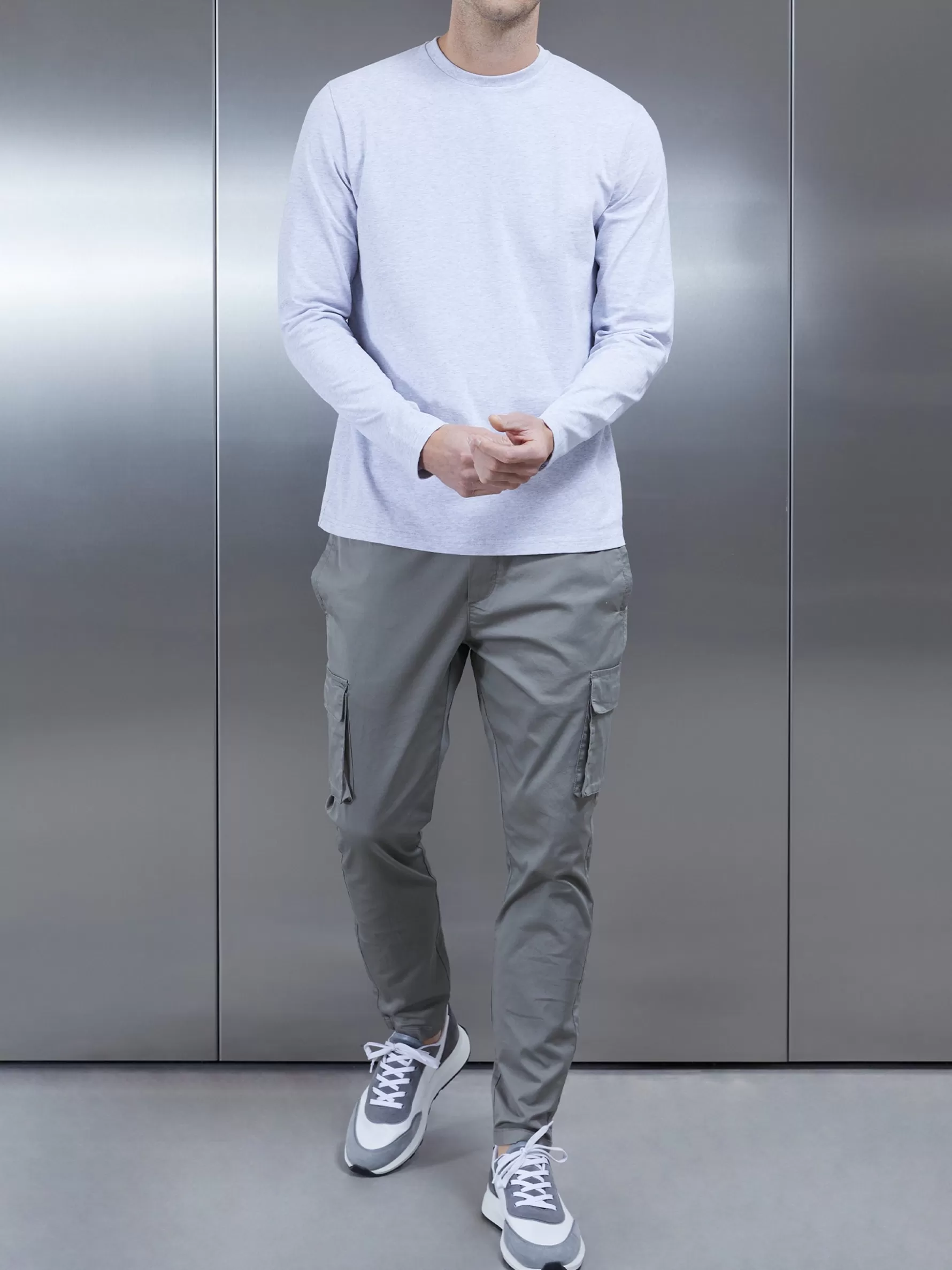 ARNE Long Sleeve Slim Fit T-Shirt - Marl Grey