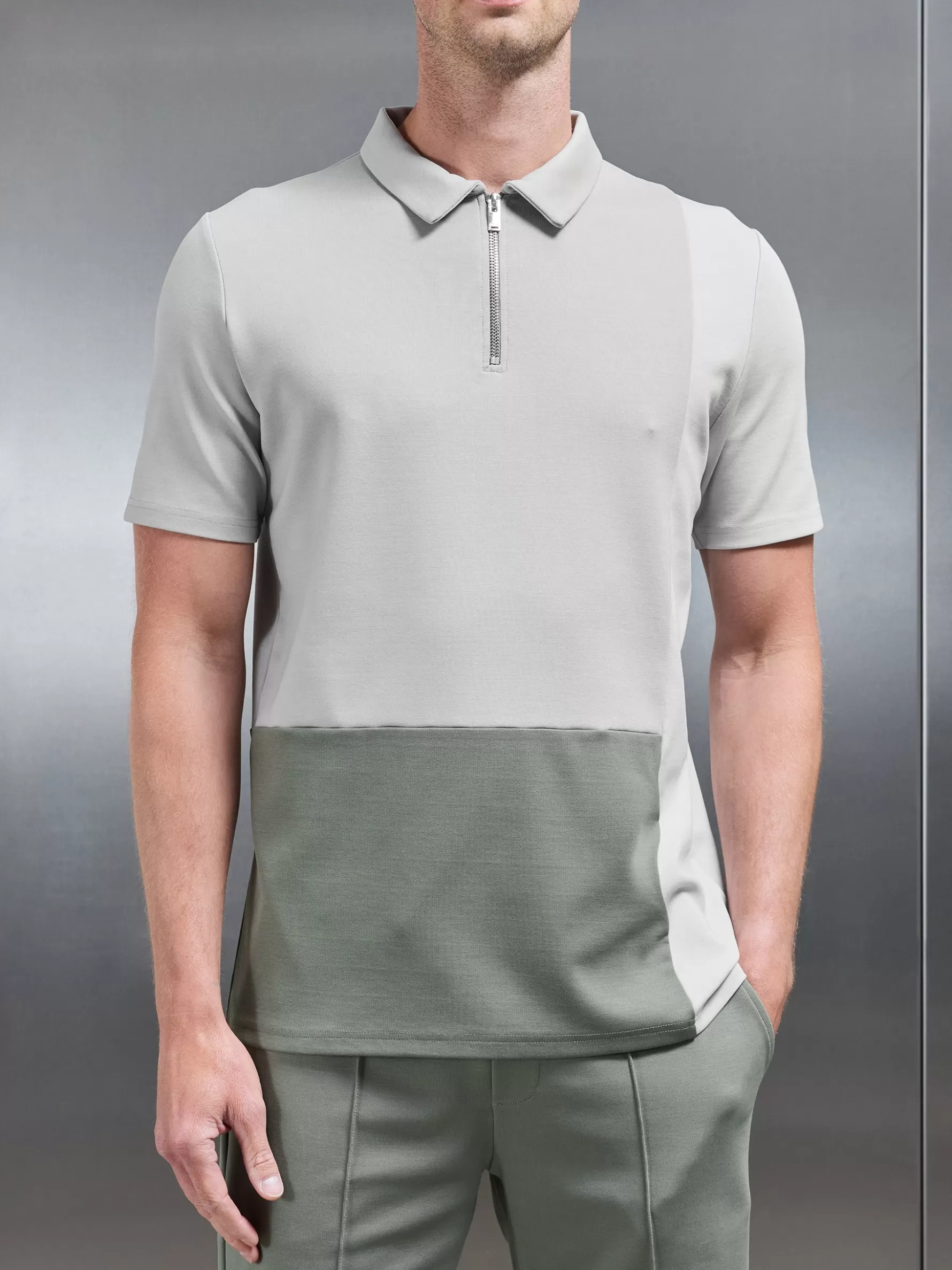 ARNE Luxe Colour Block Zip Polo Shirt -