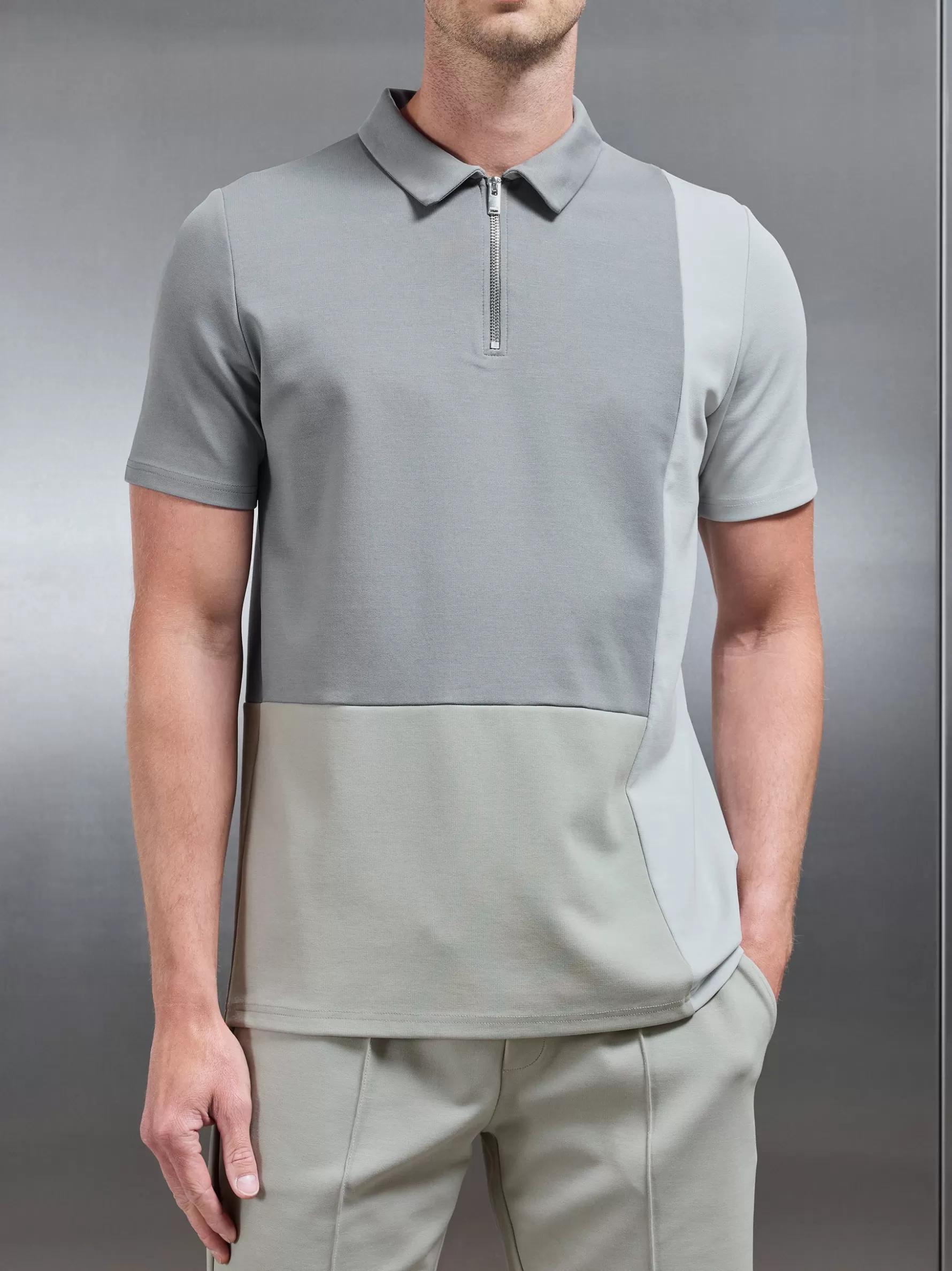 ARNE Luxe Colour Block Zip Polo Shirt -