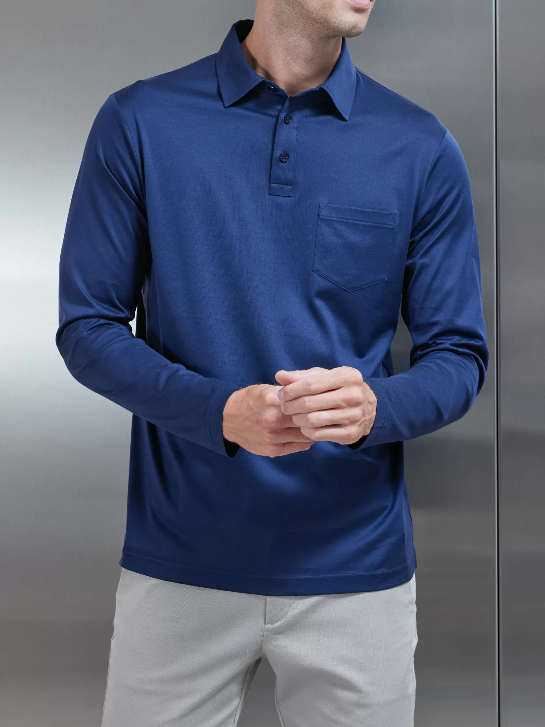 ARNE Mercerised Cotton Long Sleeve Polo Shirt -