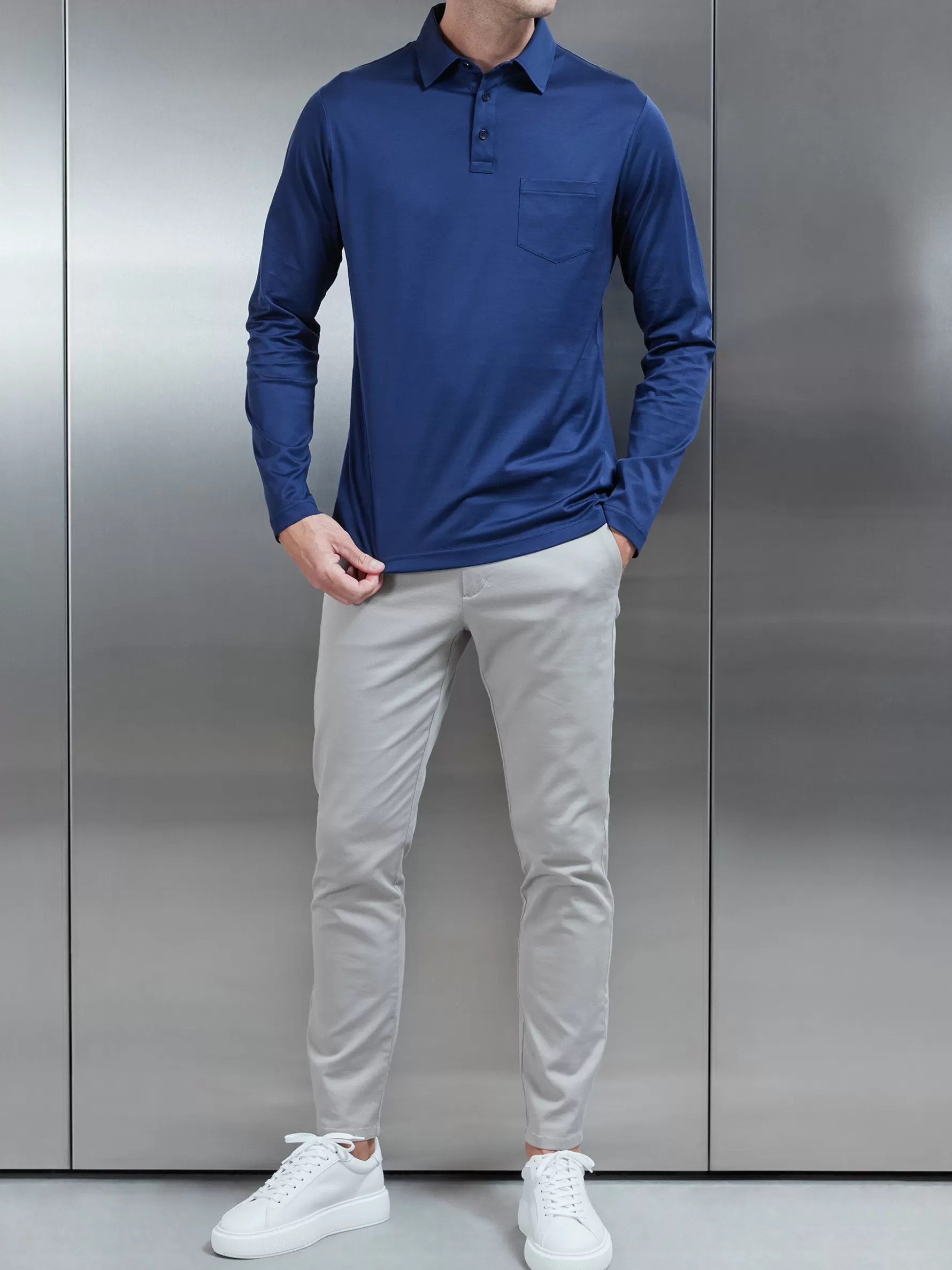 ARNE Mercerised Cotton Long Sleeve Polo Shirt -